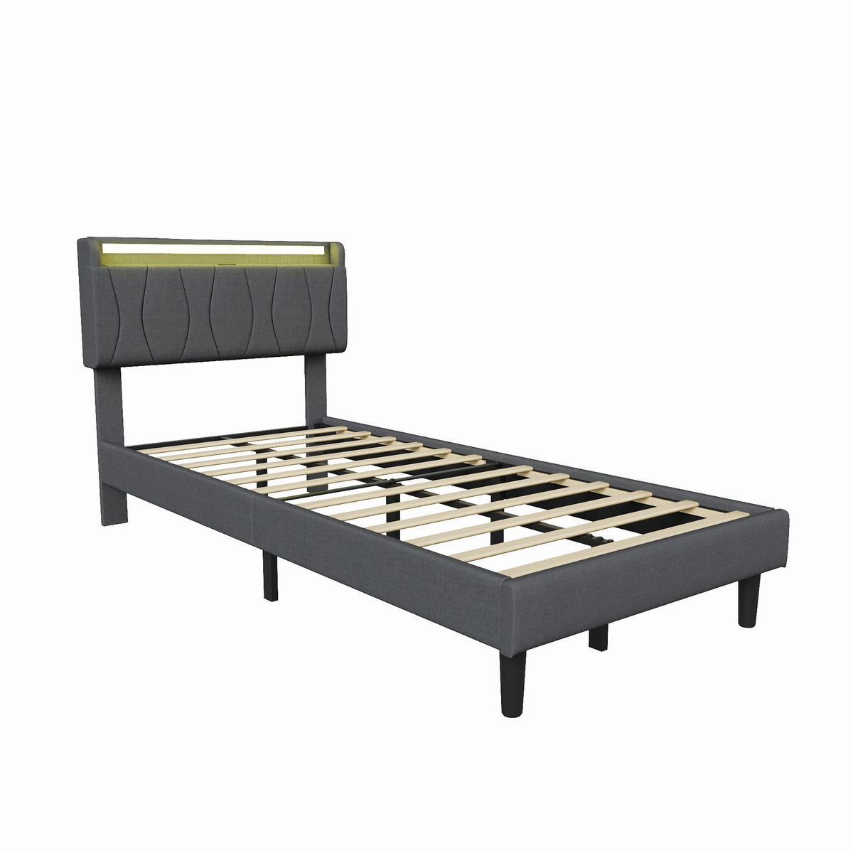 POLSTERBETT 90x200 cm mit LED & USB, Lattenrost, Grau - Grau, Metall (90/200cm)