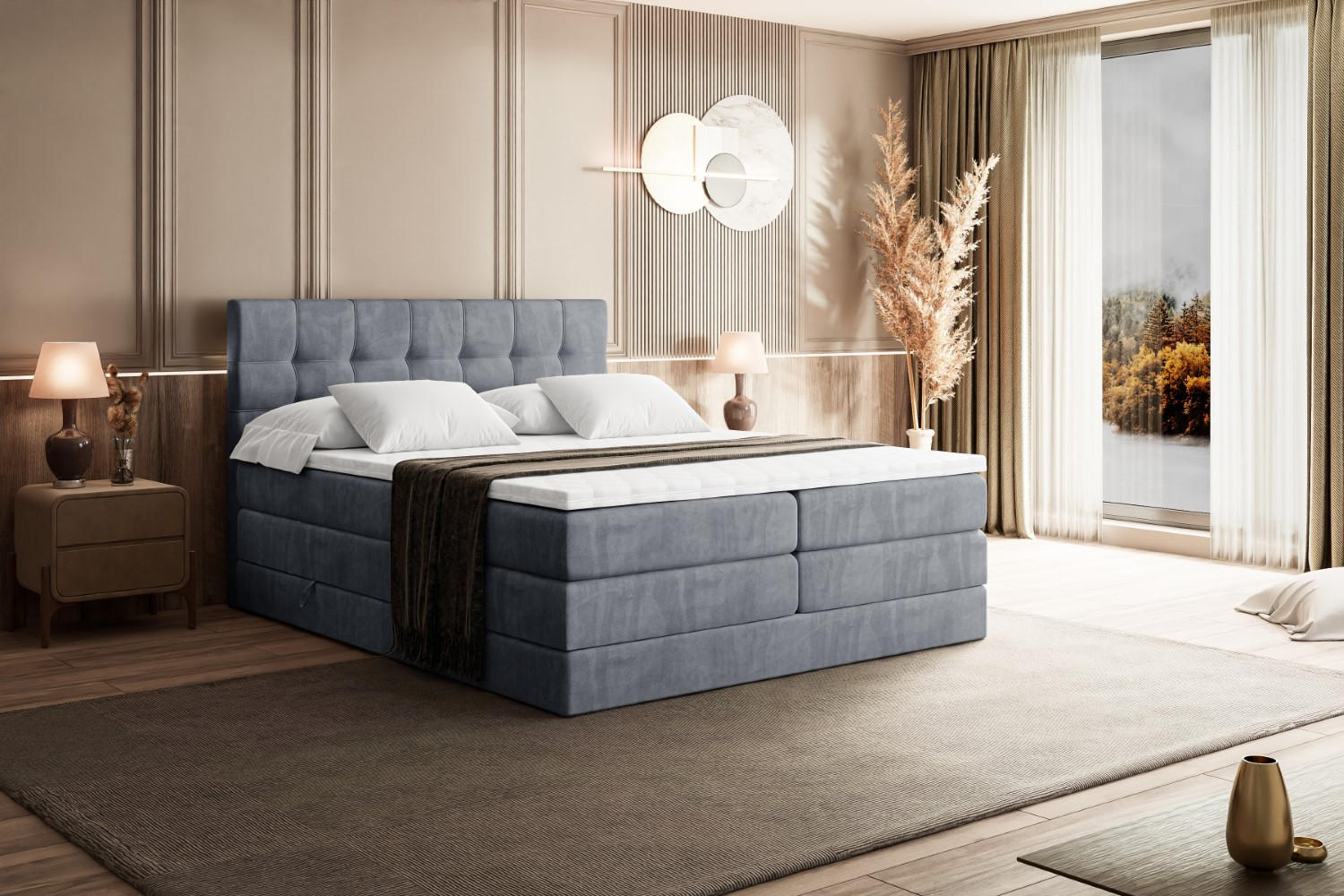 BOXSPRINGBETT BERO KING - 140x200 - H3/H4 - Grau - Grau, Holzwerkstoff (140/200cm) - ALTDECOR