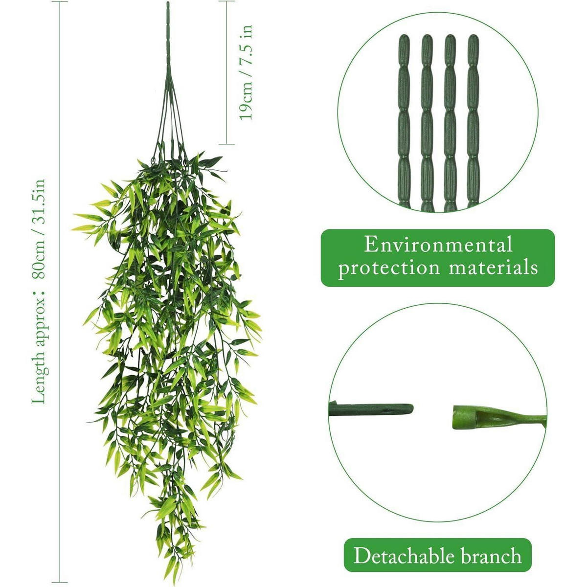 HÄNGEPFLANZE Bambus Blätter 80 cm 4-teiliges Set - Grün, Kunststoff (2cm)