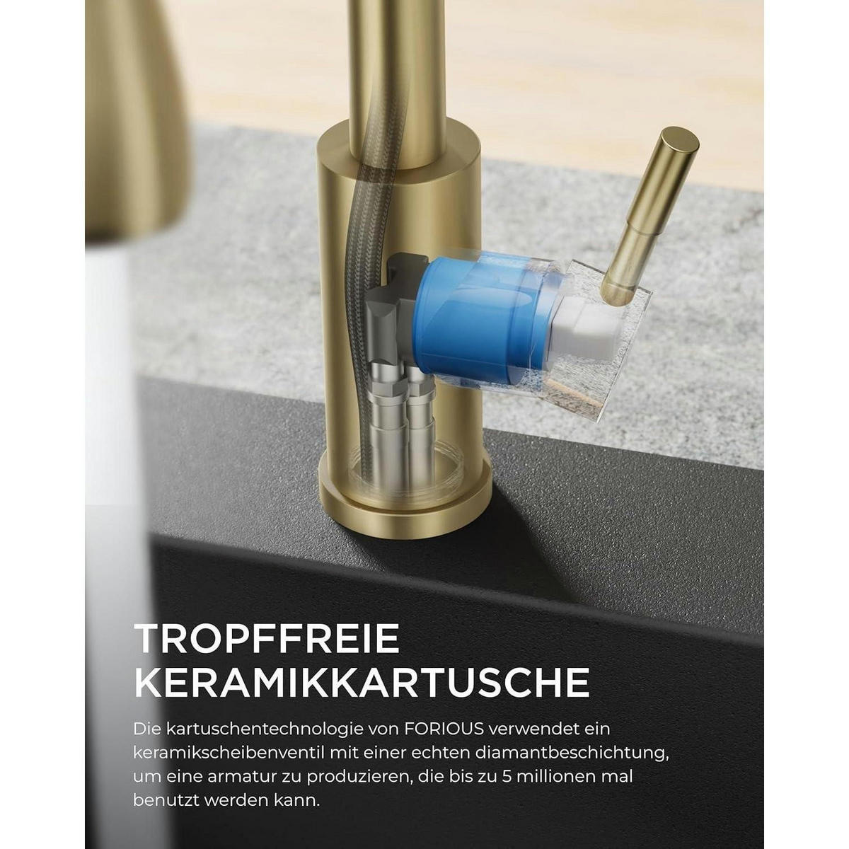 KÜCHENARMATUR mit ausziehbarer Brause, 360° schwenkbar, gold - Goldfarben, Metall (5/42.5/25cm)