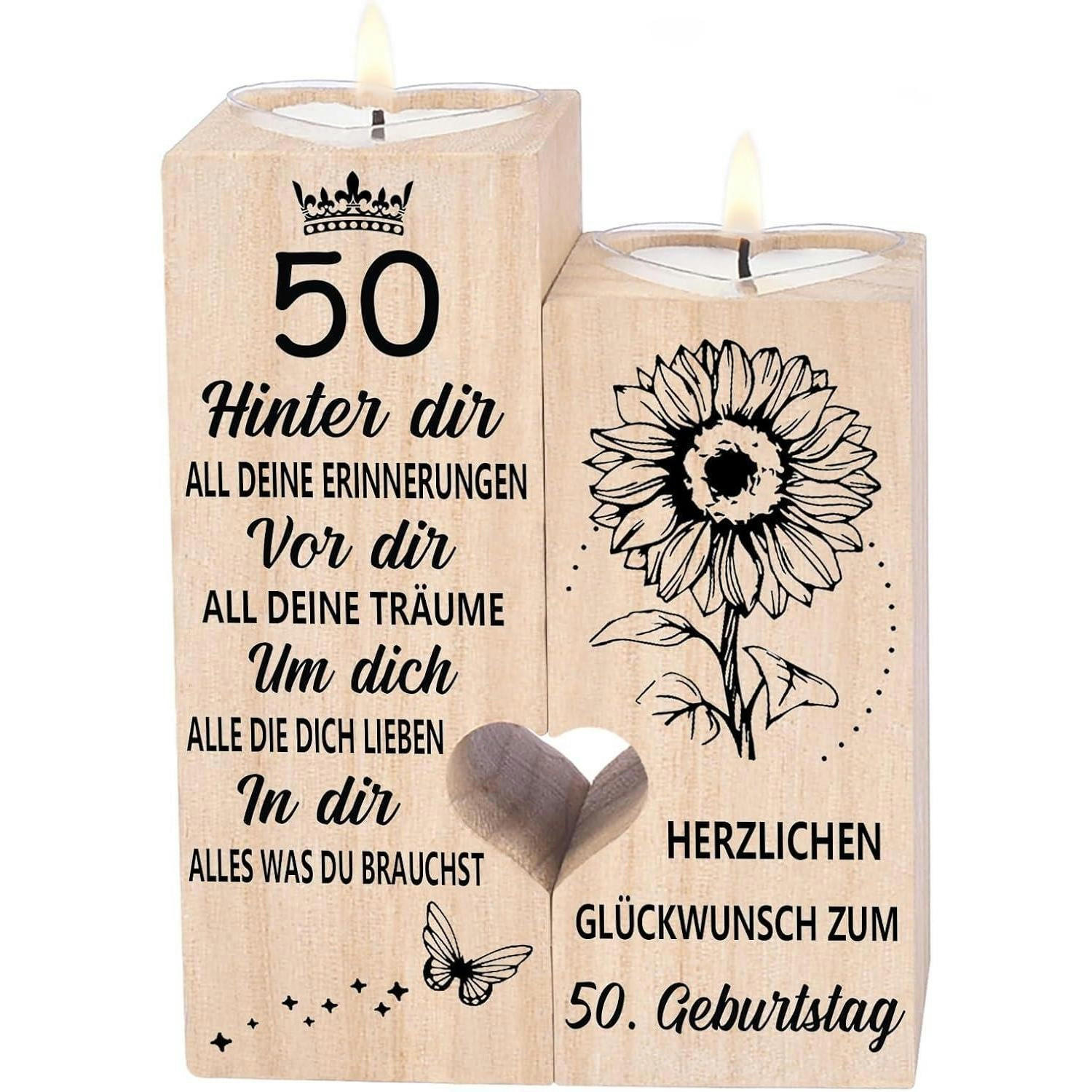 KERZENSTÄNDER 50. Geburtstag Holz 10 x 4,5 x 12 cm - Braun, Holz (4.5/12/10cm)