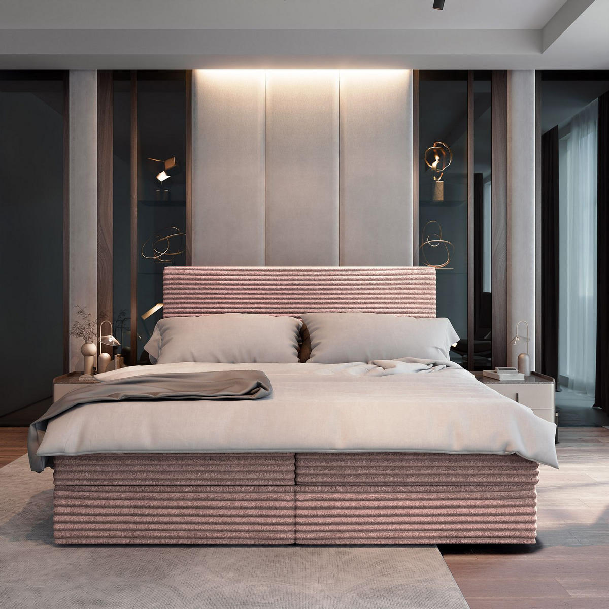 BOXBETT PISA 160x200 cm mit Matratze und Topper - Rosa - Rosa, Holz (160/200cm) - MASSENO