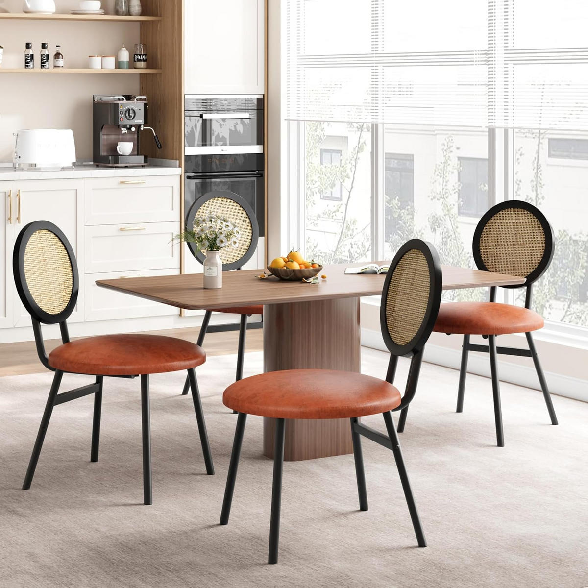 POLSTER-ESSZIMMERSTUHL 4er-Set mit Rattan-Rückenlehne und Metallbeinen Schwarz/Braun - Braun, Metall (43.1/84.1/43.1cm) - Garvee