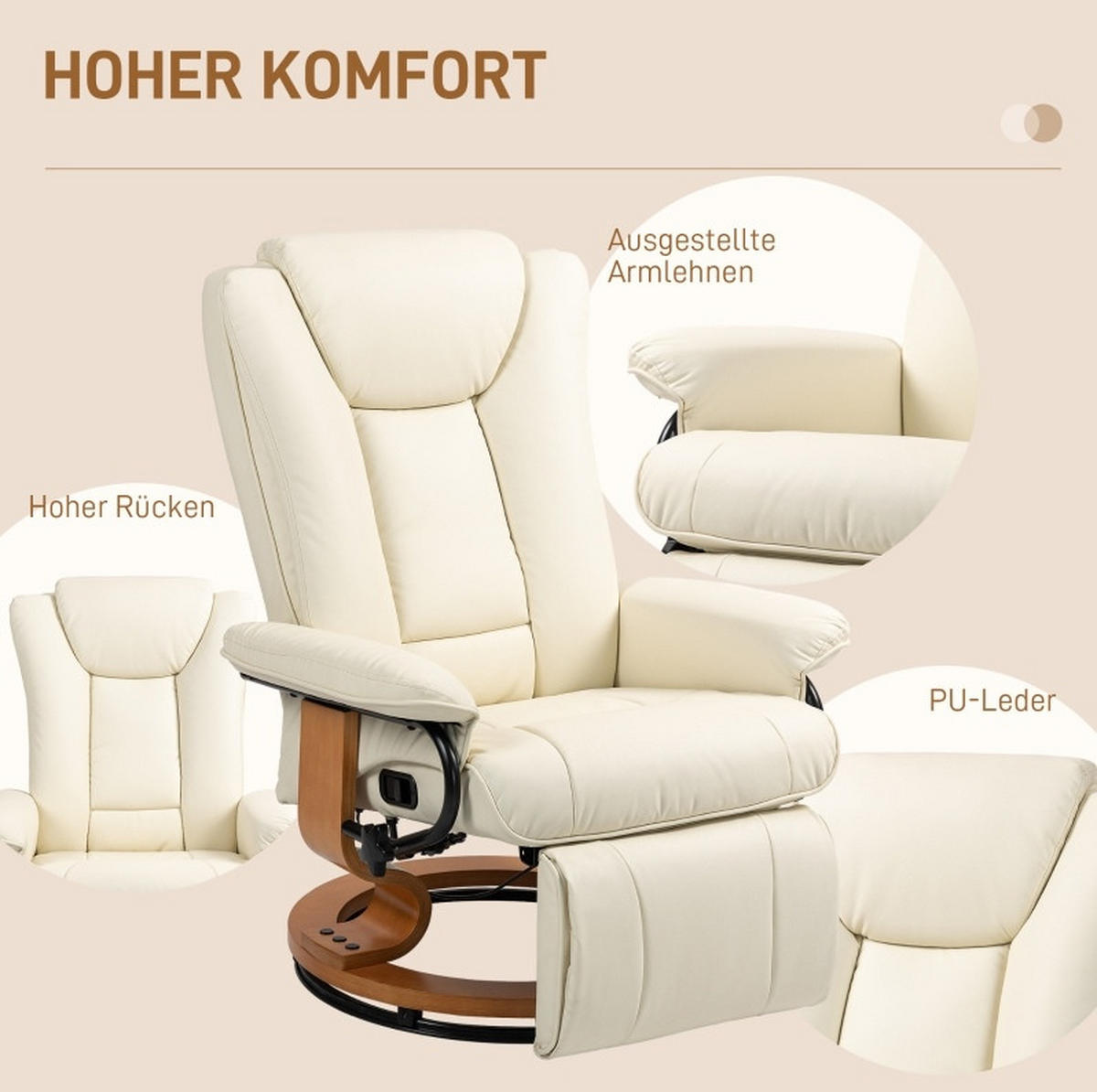 RELAXSESSEL 88/78/103 cm manuell mit Fußteil und 360°-Drehfunktion - Creme, Kunststoff (88/103/78cm) - BEAOK
