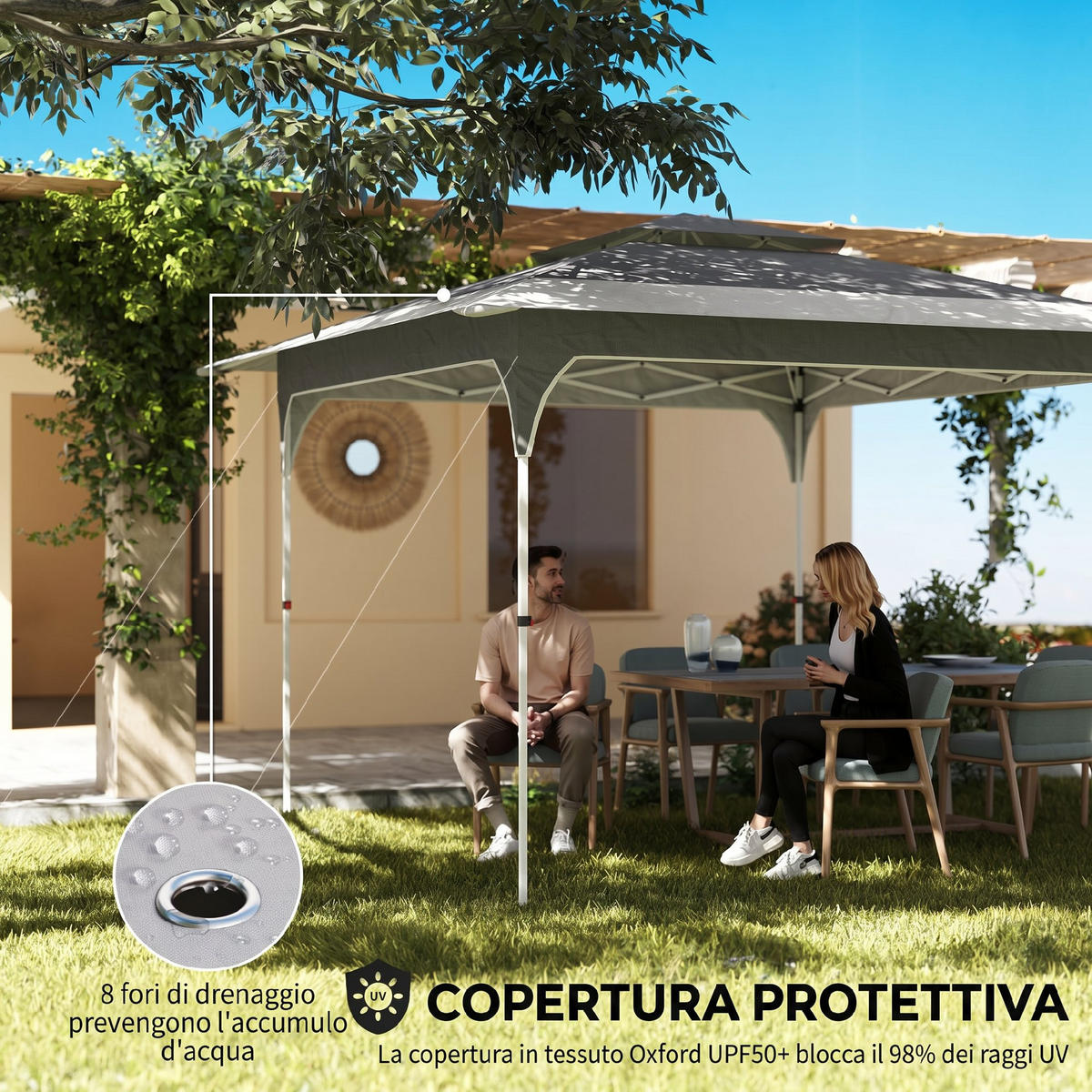 FALTPAVILLON, 3,5x3,5m, Doppeldach, Metall/Oxford-Gewebe, Tragetasche, Dunkelgrau - Multicolor, Metall (352/278/352cm) - FORIOUS