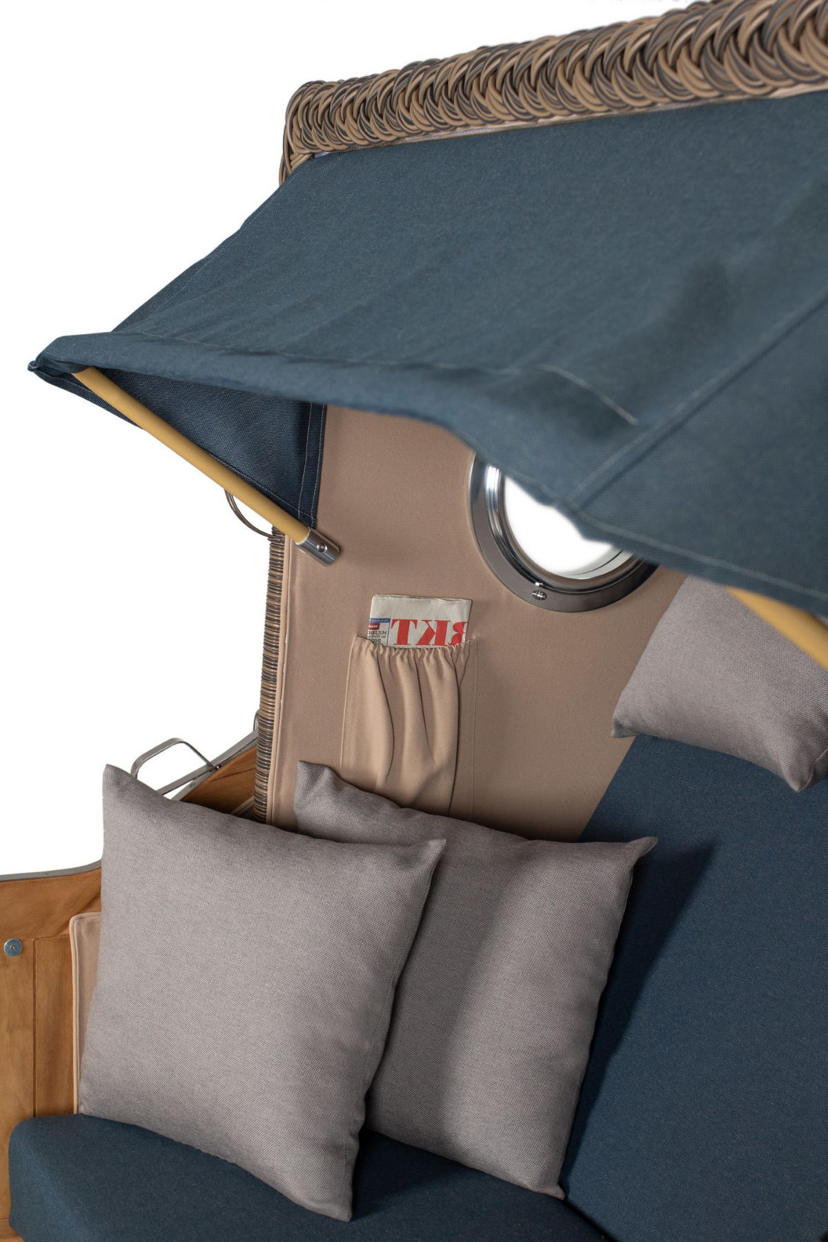 STRANDKORB Komplettset: Ammersee Teak Bullauge - PE grau - Modell 593 - Grau, Holz/Kunststoff (125/165/80cm) - bene living