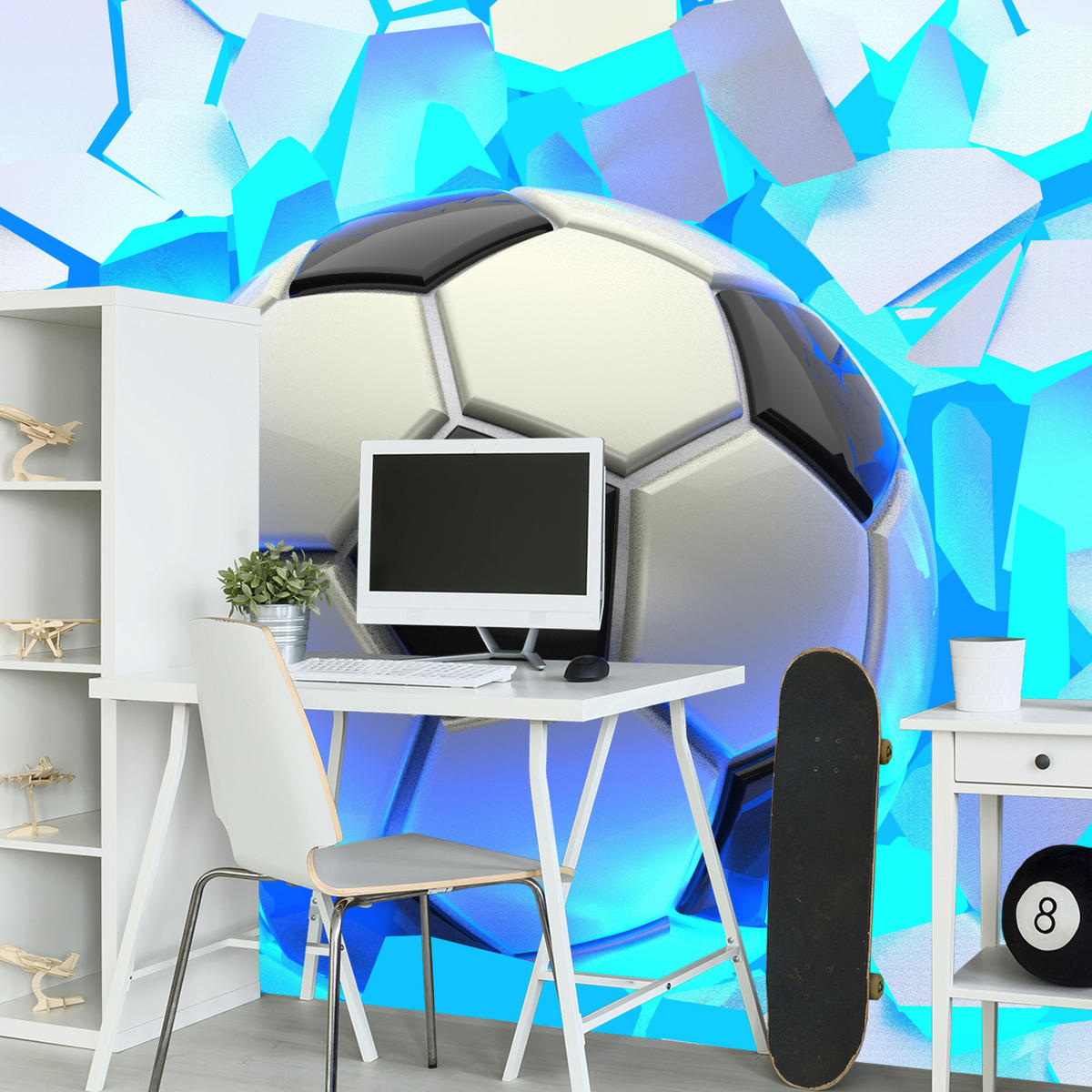 FOTOTAPETE Fußball Abstraktion 3D Effekt 200x140 - Blau/Schwarz, Papier (200/140cm) - Muralo