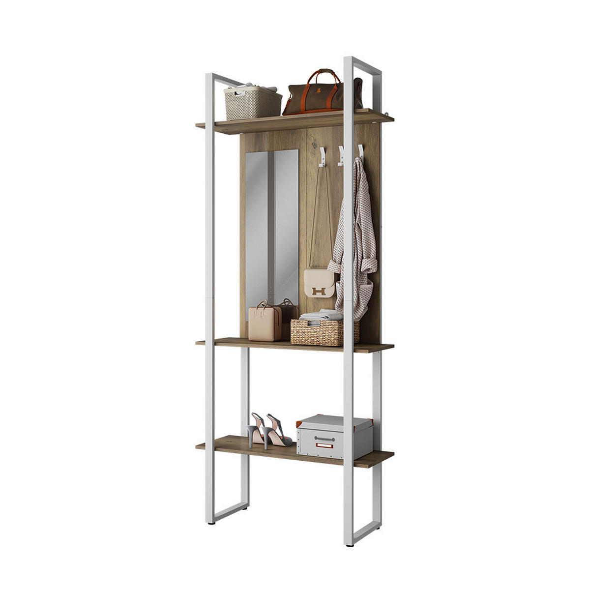 GARDEROBE Livi Weiß 90 x 215 cm mit Hacken und Spiegel - Weiß, Holzwerkstoff (90/215/35cm) - Vicco