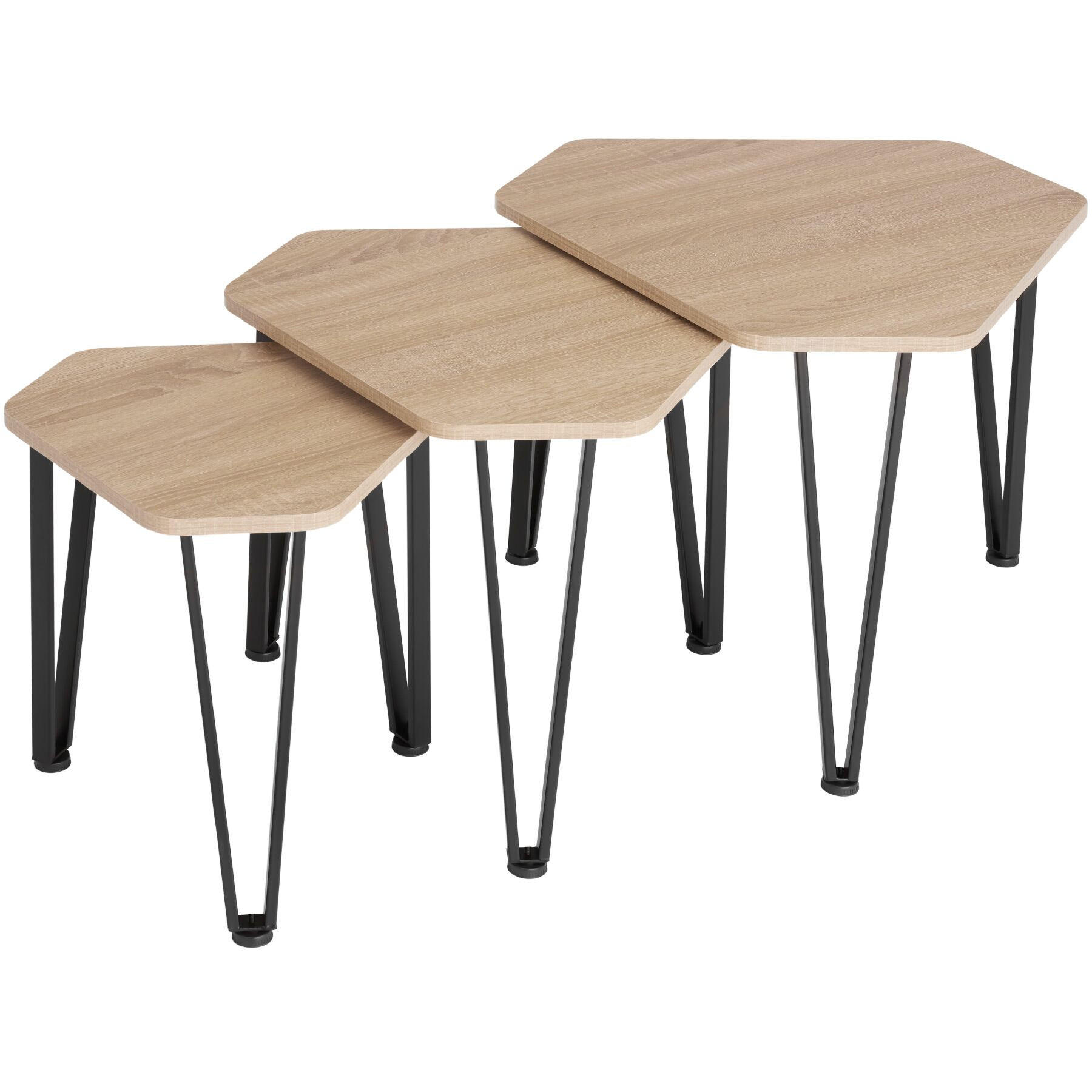 BEISTELLTISCH-SET Torquay,stapelbar,Industrial Holz hell, Eiche Sonoma - Naturfarben, Holzwerkstoff (58.7/52/45.5cm) - tectake