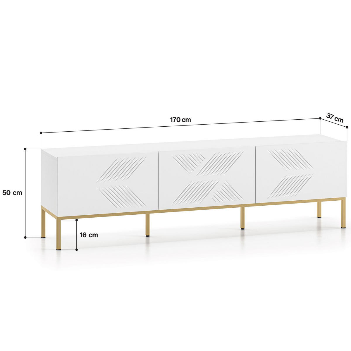 TV-MÖBEL NEBRO,Weiß/Goldfarben - Goldfarben/Weiß, Holzwerkstoff (170/50/37cm) - KONSIMO®