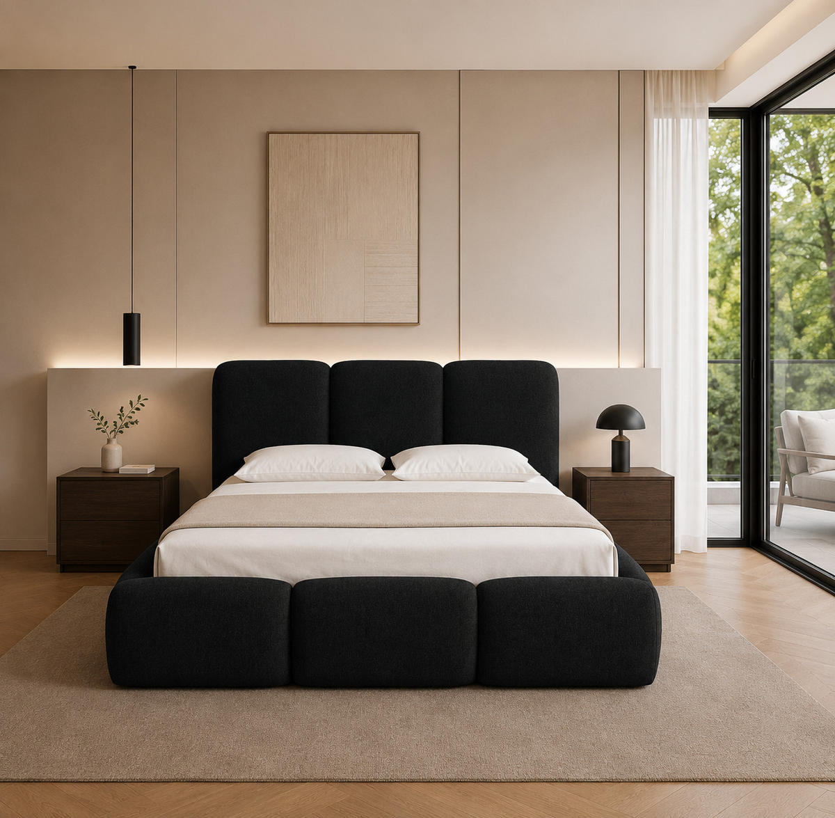 POLSTERBETT BOVA 160x200 cm mit Bettkasten,Lattenrost,Doppelbett,Boxspringbett-Optik-Schwarz - Schwarz, Holz (160/200cm) - Furnistar