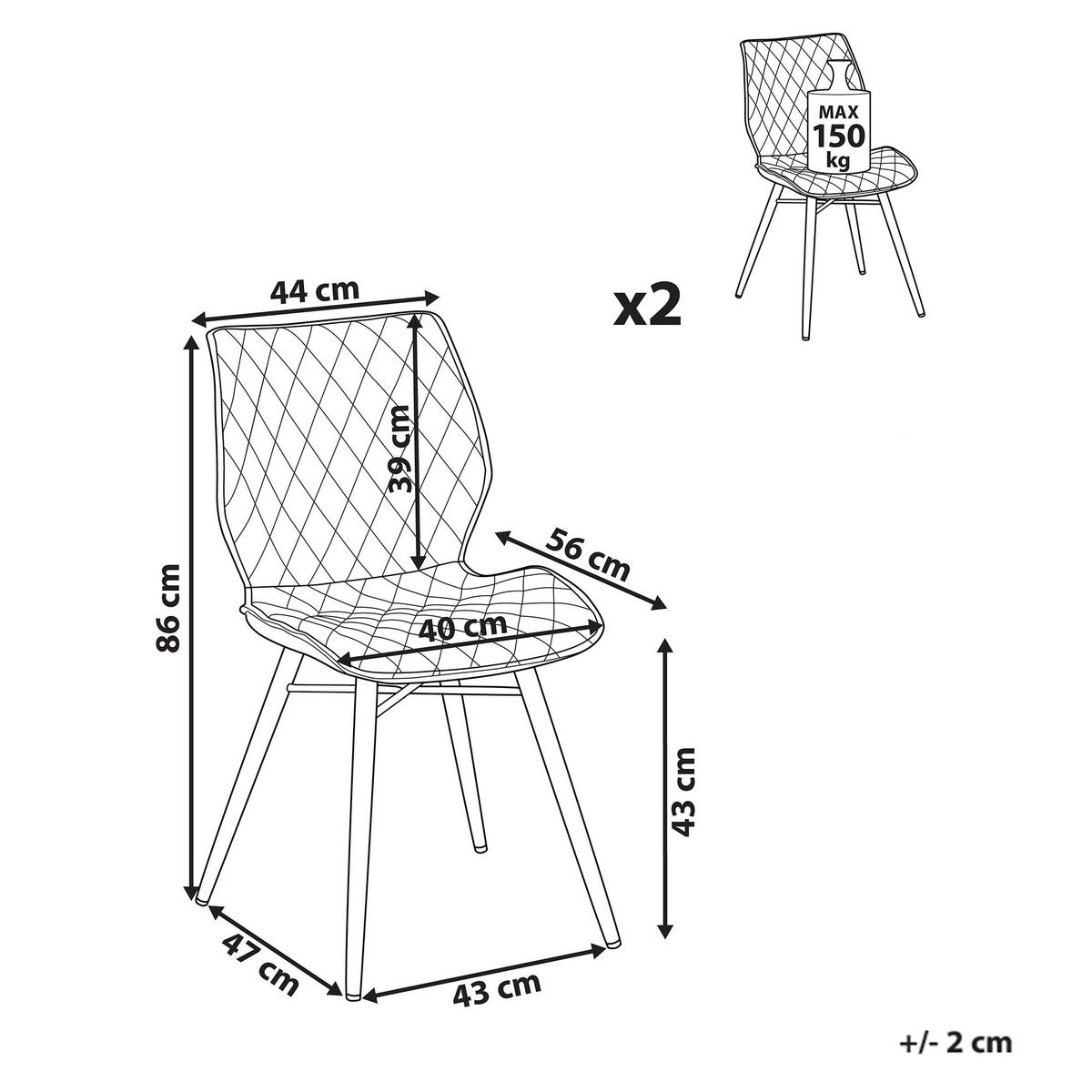 JÍDELNÍ ŽIDLE sada 2 ks čalounění Béžová Lisle - béžová, kov/textil (47/86/56cm) - Beliani