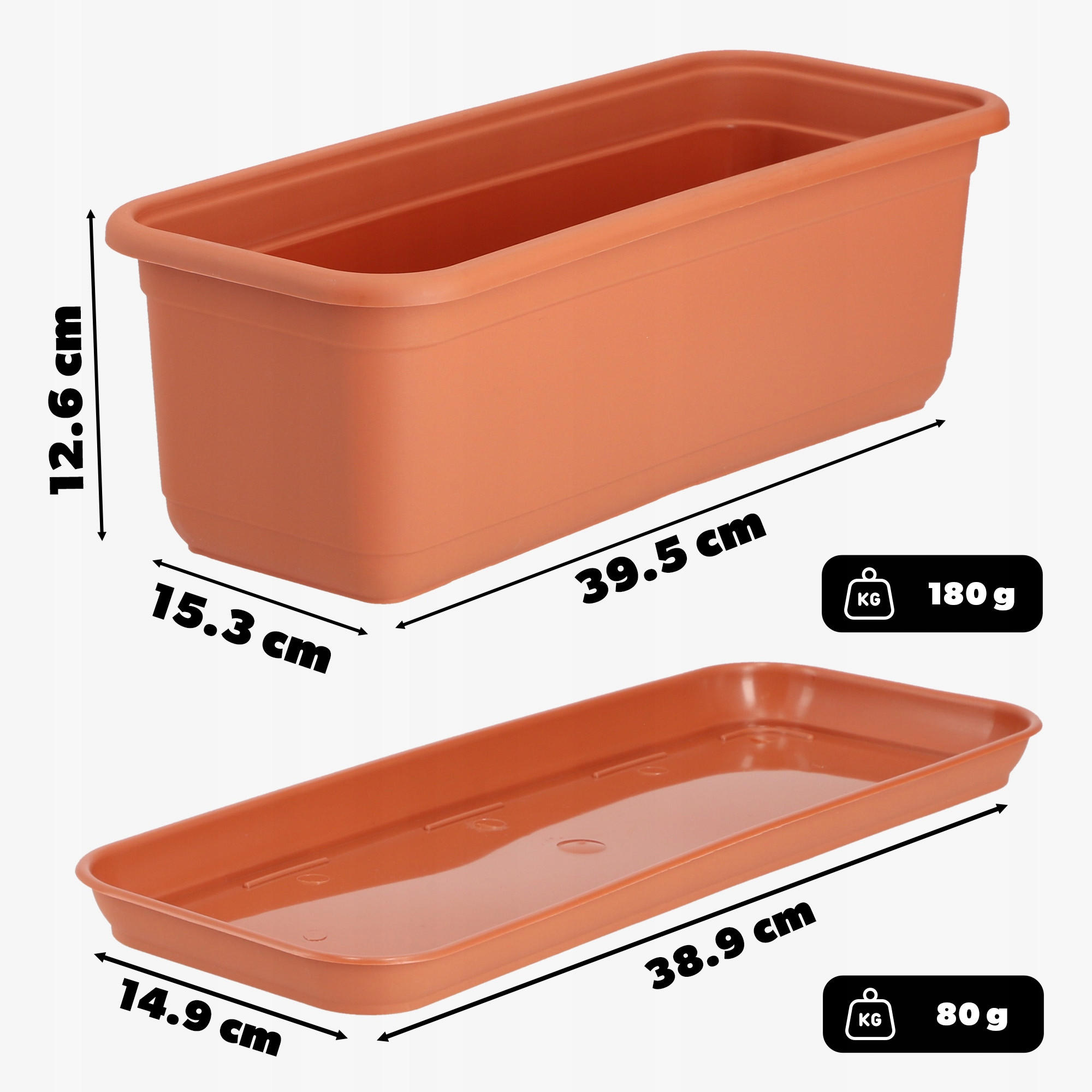 BALKONKASTEN mit Untersetzer 40 cm, Terrakotta - Terra cotta, Kunststoff (15/40cm) - KADAX
