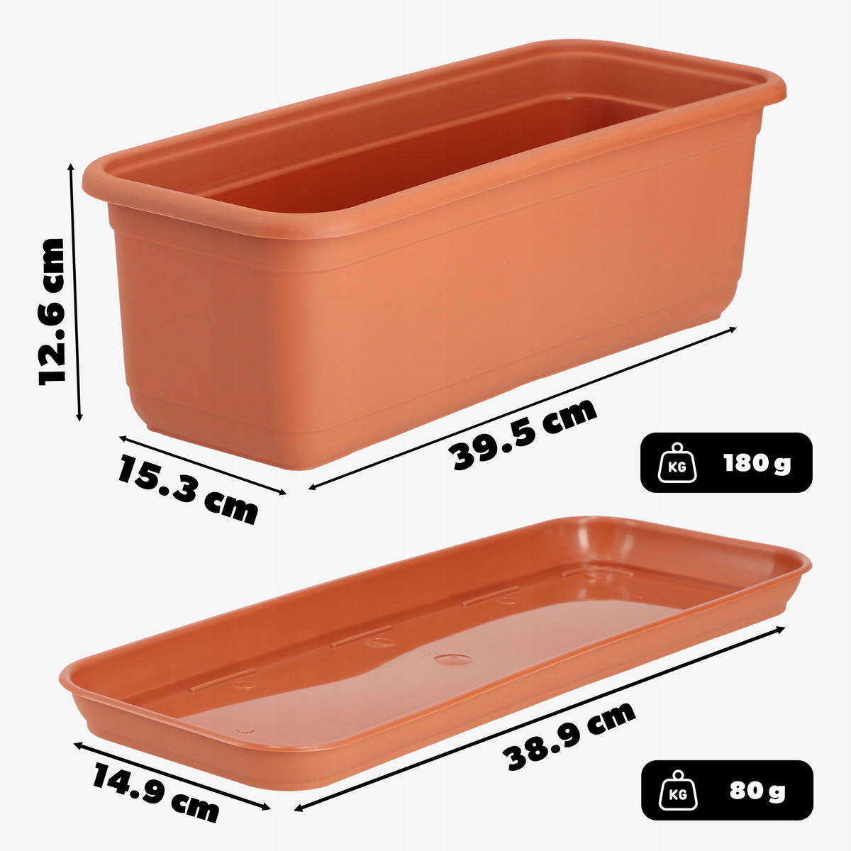 BALKONKASTEN mit Untersetzer 40 cm, Terrakotta - Terra cotta, Kunststoff (15/40cm) - KADAX