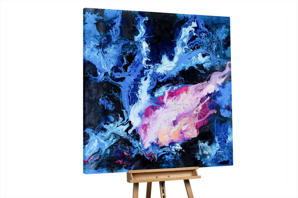 XXL ÖLGEMÄLDE Blau 150/150 cm - Blau/Pink, Textil (150/150cm) - KUNSTLOFT