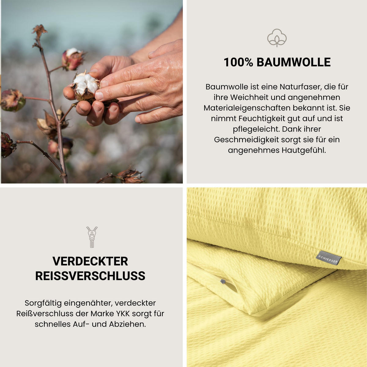 BETTWÄSCHESET Laura - Baumwoll Seersucker - 2-teilig - 135x200 cm - Hellgelb - Hellgelb, Textil (135/200cm) - SCHIESSER