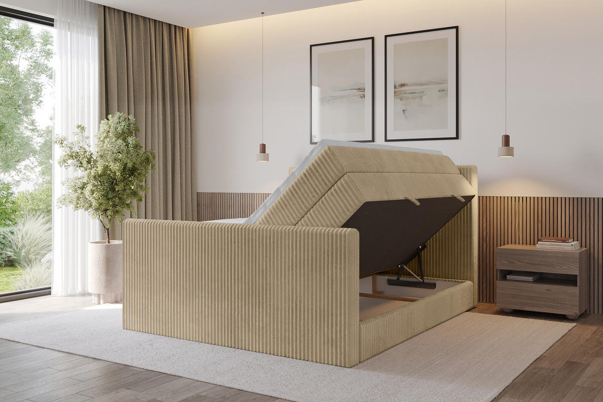BOXSPRINGBETT mit Matratze H3|H4 und Lattenrost - TOLO-Z KING 140x200 Cord - Beige - Beige, Holzwerkstoff (140/200cm) - ALTDECOR