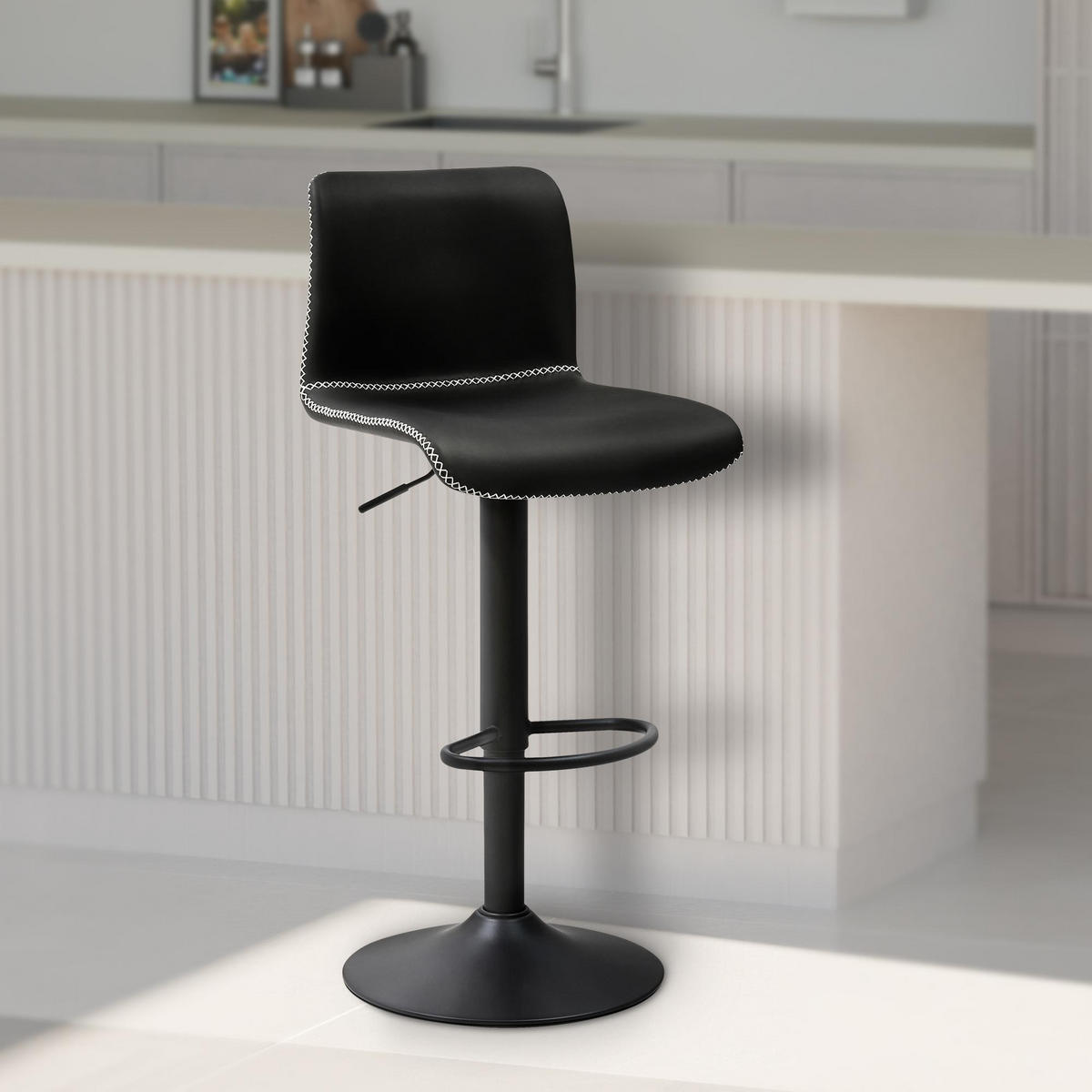BARHOCKER Henchy 85x41x47 cm schwarz - Schwarz, Leder (41/85/47cm) - furnicato