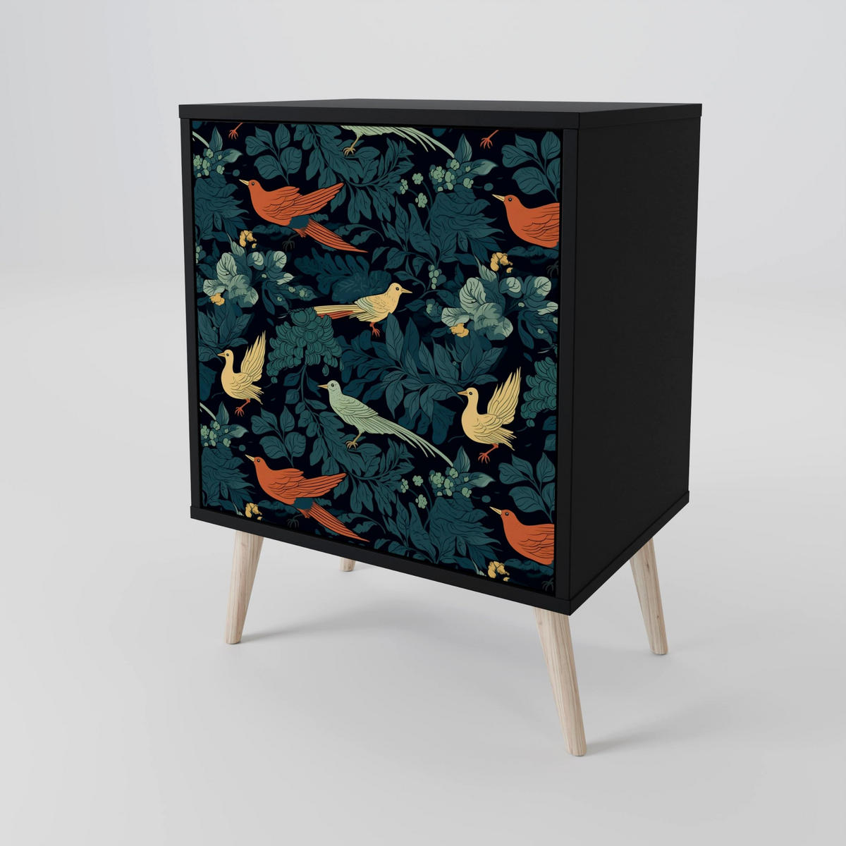SIDEBOARD FOWL ORNAMENT, Schwarz, 57,5x42x70,5 cm, Schwarze Metall-Sternfüße - Multicolor/Schwarz, Holzwerkstoff/Metall (57.5/70.5/42cm) - SpaceRebels
