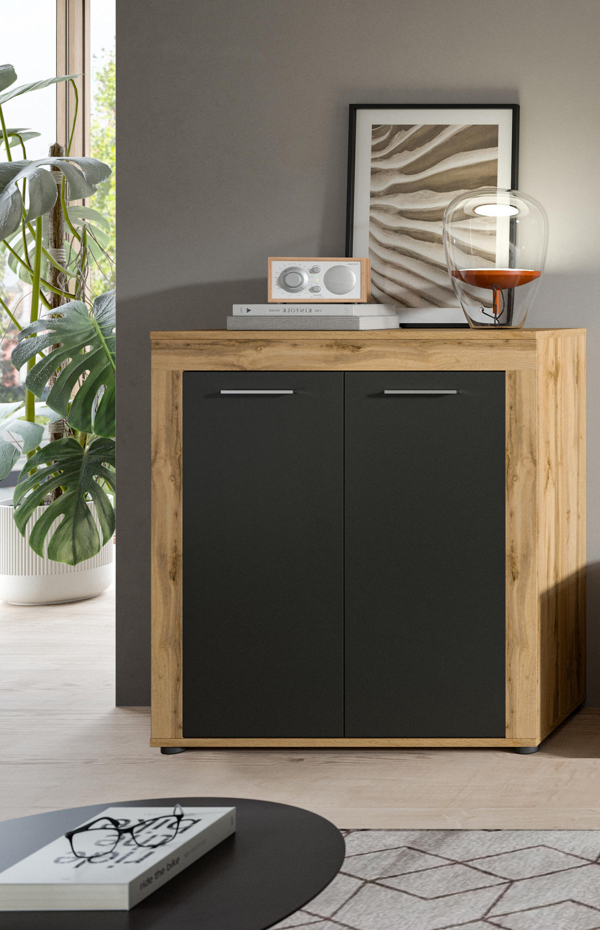 HIGHBOARD JAM (B/H/T: ca. 80/88/35 cm) in Wotan Eiche Nachbildung/grau - Eiche Wotan, Holzwerkstoff (80/88/35cm)