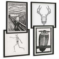 BILDER SET 4er Set - 50x50 cm & 40x60 cm Schwarzer Rahmen - Inspiration Schrei Schädel Eule - Schwarz, Kunststoff (50/50cm) - TULUP