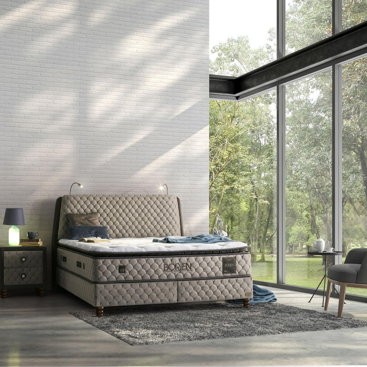 BOXSPRINGBETT Bambi Bett mit Matratze Boxspringbett 90x200 Borjen Set LED - Beige, Holz/Metall (90/200cm) - Bambi