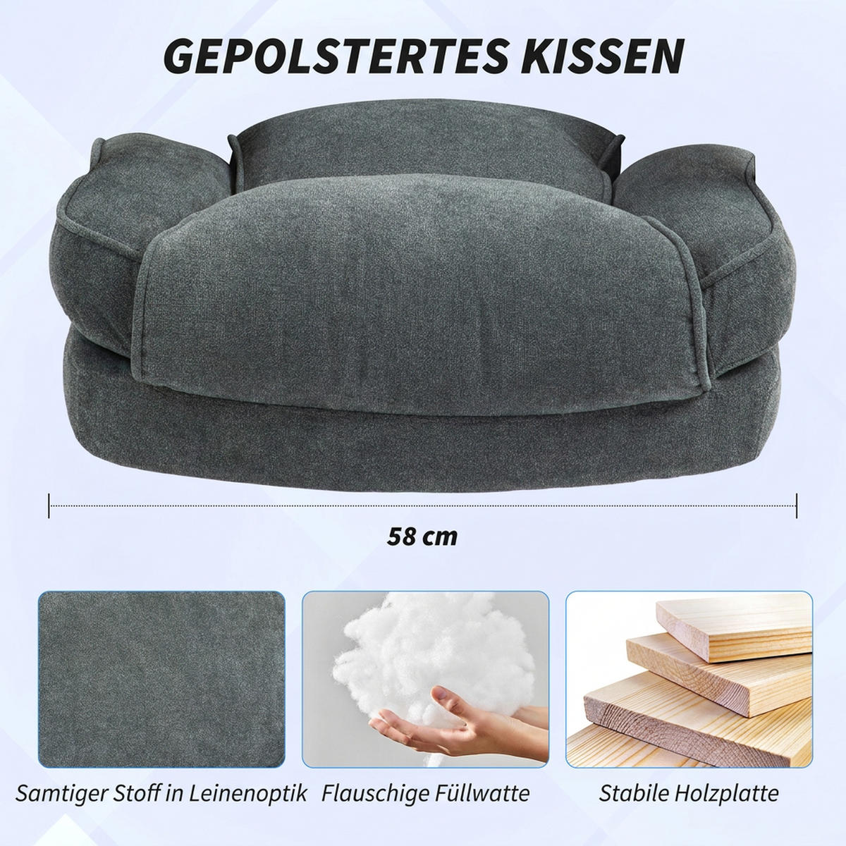 BÜROSTUHL, Ergonomisch Schreibtischstuhl mit Wippfunktion, Leinenoptik, Grau - Grau, Textil (79/125/68.5cm) - HOMCOM