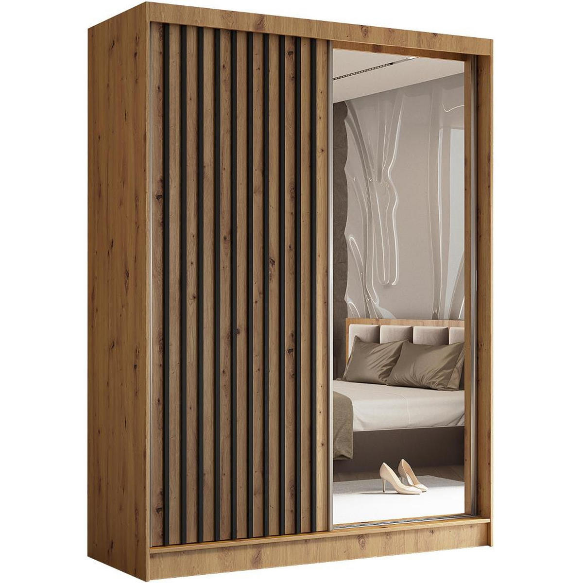 SCHWEBETÜRENSCHRANK Helix 160/216/61 eiche artisan+schwarz mit Schubladeneinsätze - Schwarz/Eiche Artisan, Holzwerkstoff (160/216/61cm) - Beautysofa