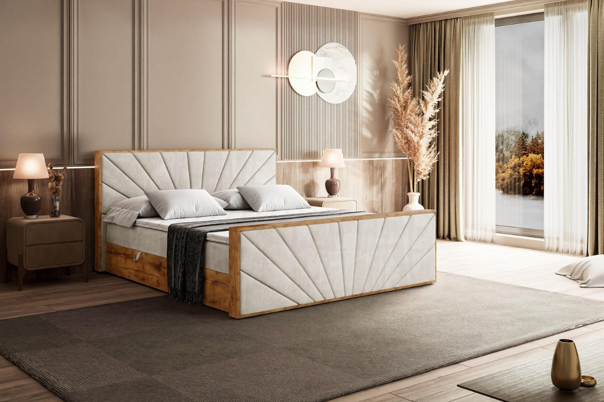 BOXBETT mit Matratze H3 und Lattenrost - LOLLI6-Z - 140x200 - Beige Casablanca - Beige, Holzwerkstoff (140/200cm) - ALTDECOR