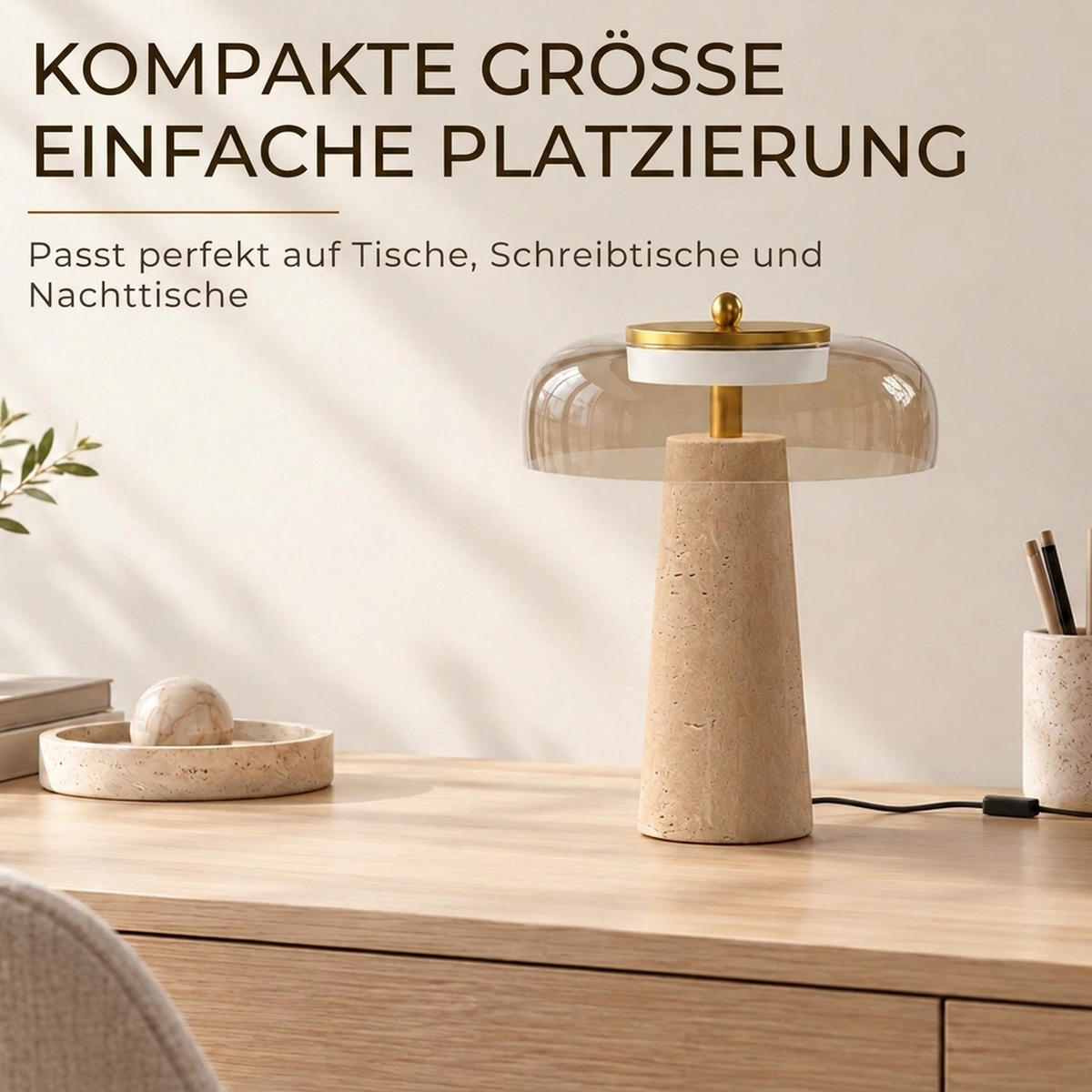 TISCHLAMPE Travertin Glas Bernstein - Bernsteinfarben, Glas (23/23/31cm) - HOMCOM