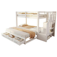 ETAGENBETT 90/200 cm mit Ausziehbett, Stauraumleiter und 3 Schubladen, Weiß/Grau - Weiß, Holzwerkstoff (90/200cm) - Redom