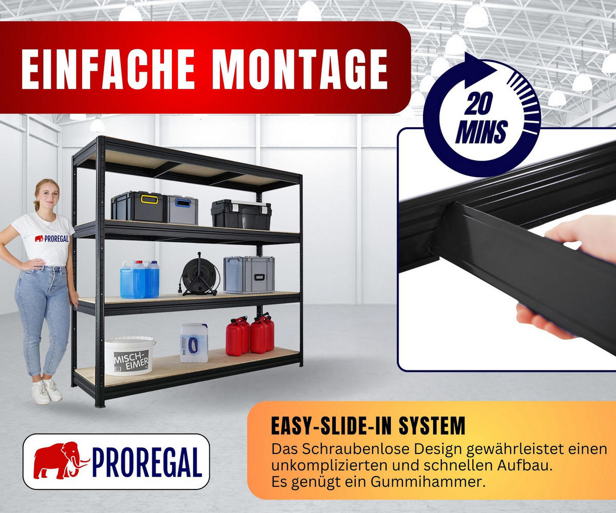 SCHWERLASTREGAL Dino 180x200x60cm Spanplatten-Ebenen Schwarz - Schwarz, Metall (200/180/60cm) - PROREGAL