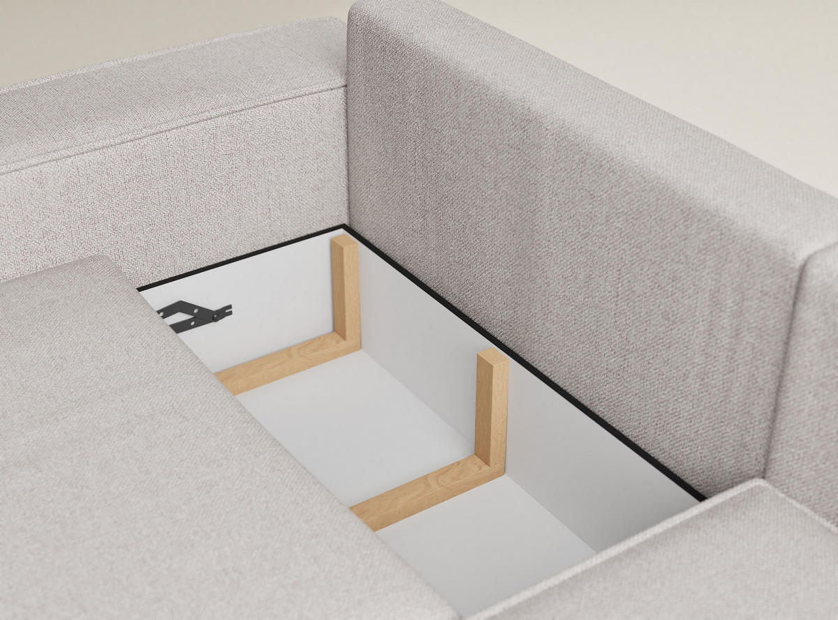 ECKSOFA MIT SCHLAFFUNKTION Tonga Hellbeige Webstoff - Beige/Schwarz, Holz/Holzwerkstoff (255/105cm) - Maison de Reve