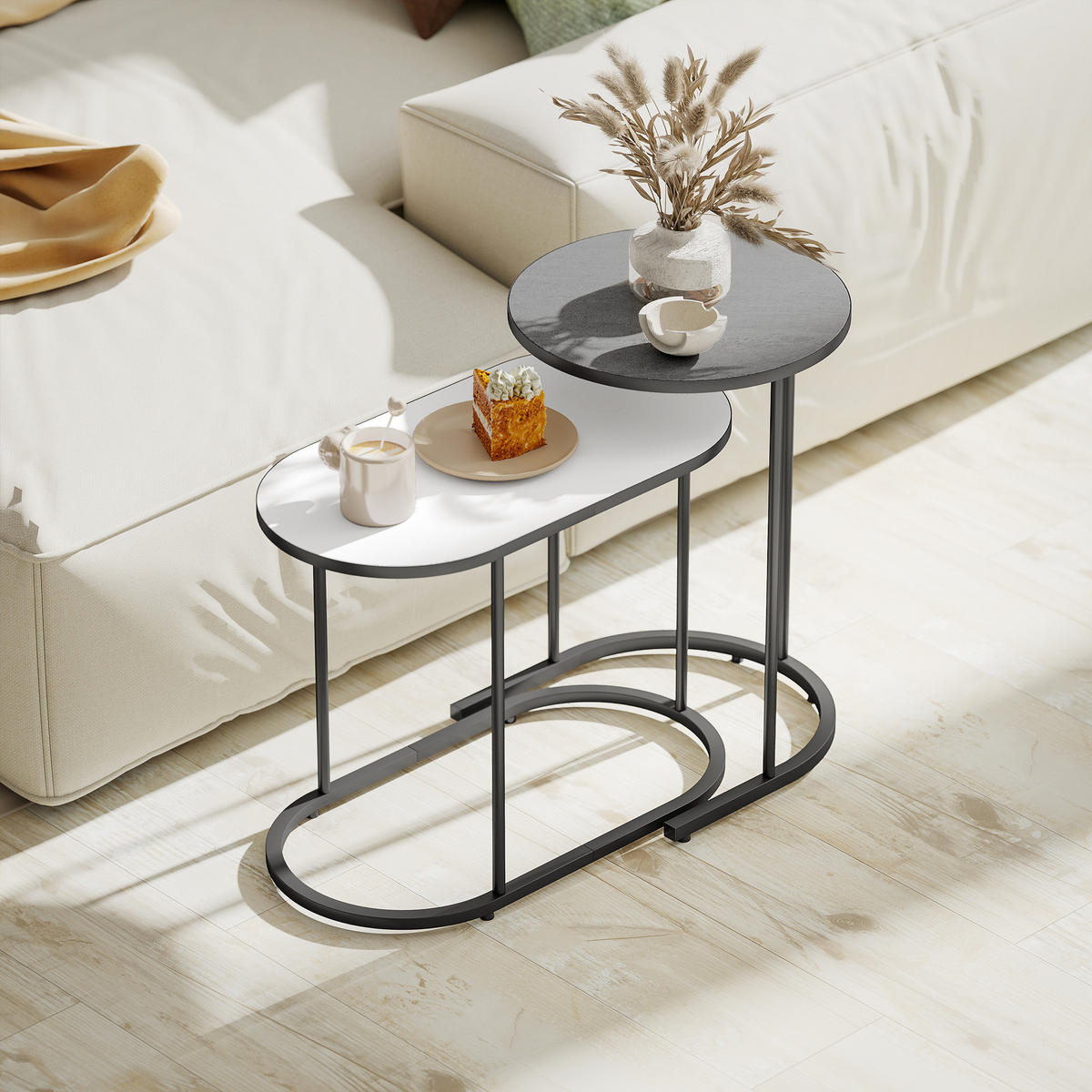 COUCHTISCHE 2er-Set Grau Weiß Schwarz - Grau, Metall (38/38/54.5cm) - PANGIVO