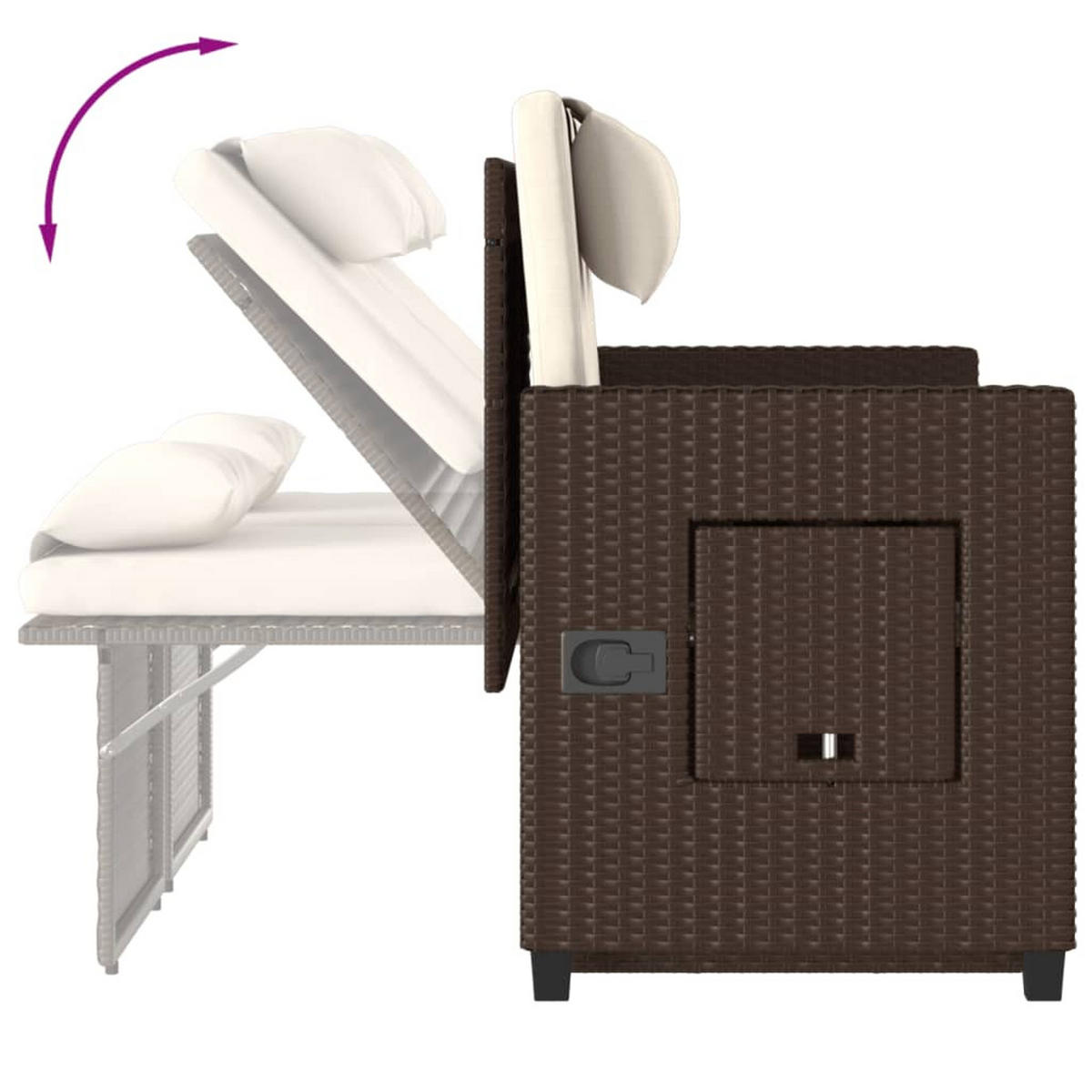 GARTENBANK Verstellbar Mit Kissen Braun Poly Rattan - Creme, Kunststoff (91/75/115cm) - vidaXL
