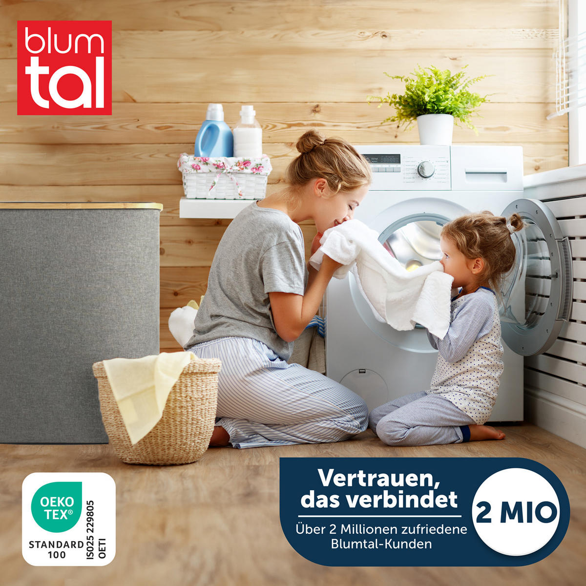 KÔŠ na bielizeň s vekom, 150L, Sivý - sivá, drevo (37/70/57cm) - Blumtal