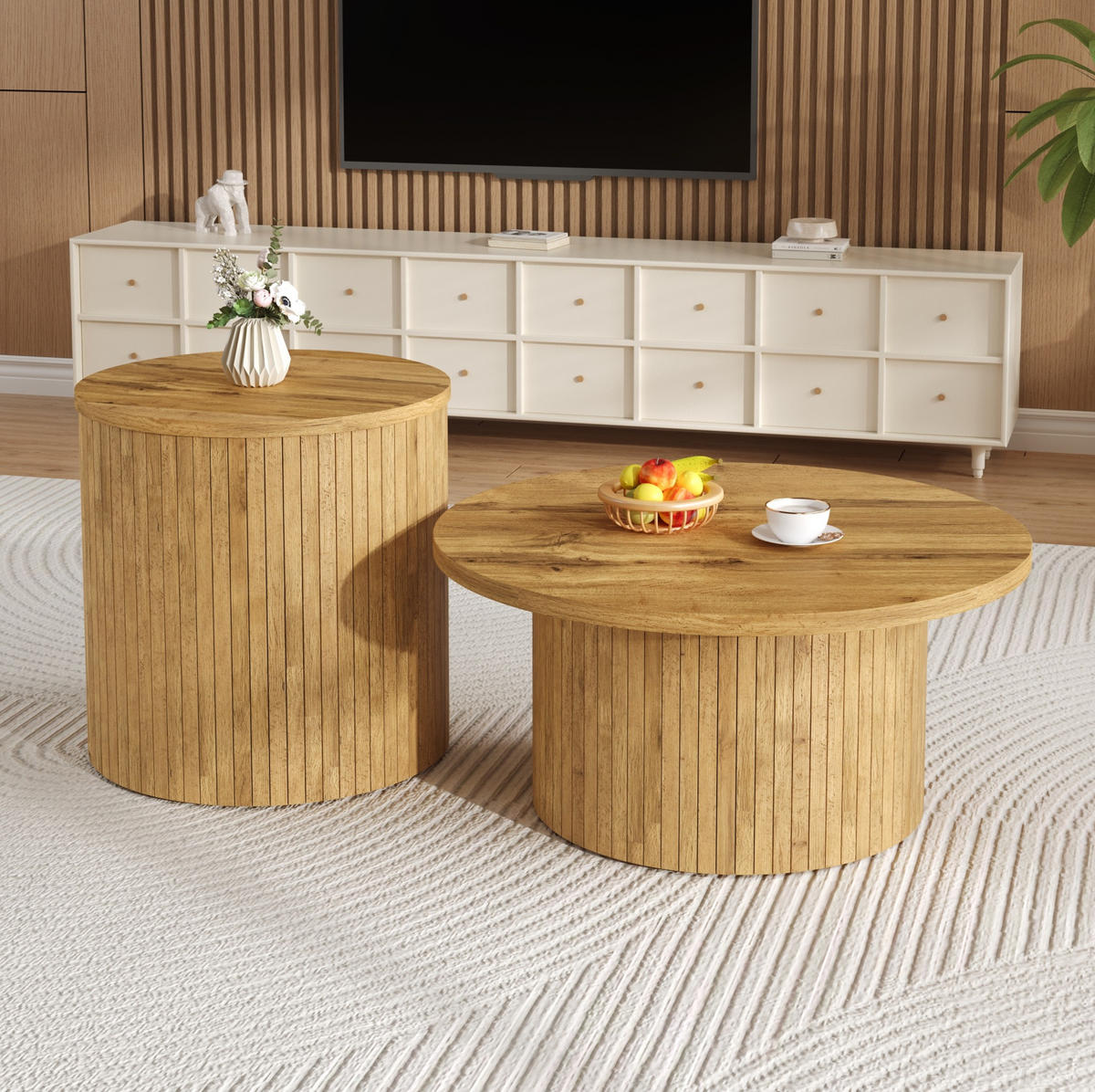 COUCHTISCH aus MDF 75x75x36 & 50x50x50,5 cm in Natur mit flexiblem 2er-Set - Naturfarben, Holzwerkstoff (75/75/36cm) - Modfu