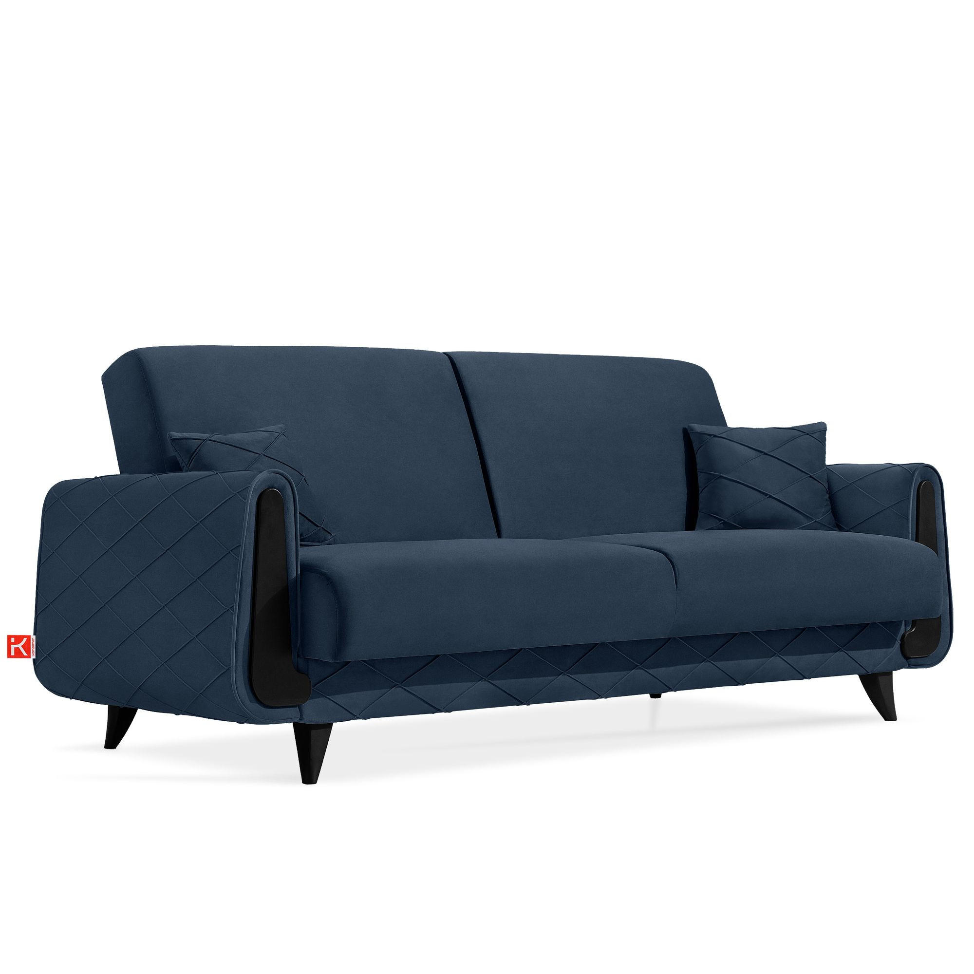 3-SITZER-SOFA GUSTAVO III Sofa 3 Velours, Dunkelblau - Dunkelblau, Holz/Holzwerkstoff (230/98/98cm) - KONSIMO®