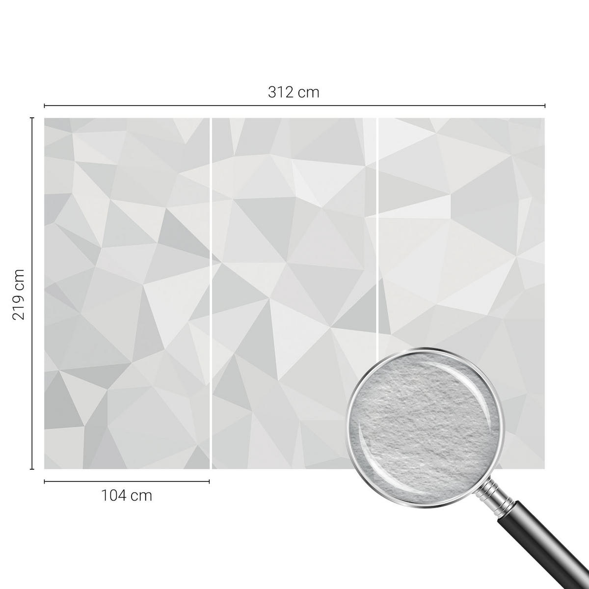 FOTOTAPETE 312x219 cm - Dreieckiges Mosaik - Weiß, Textil (312/219cm) - Wallfluent