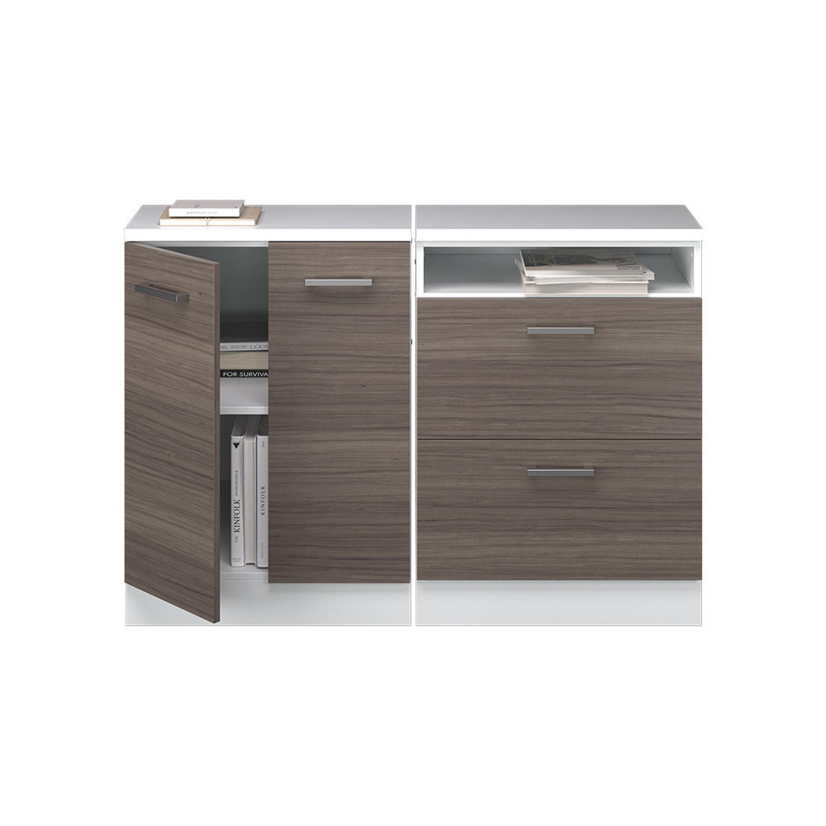 KUHINJSKI ORMAR ZA KOSINE KROVA R-Line Plemenita Siva 120 cm Set od 2 korpusa ormara, dubina 60 cm - bijela/siva, drvni materijal (120/83.8/60cm) - Vicco