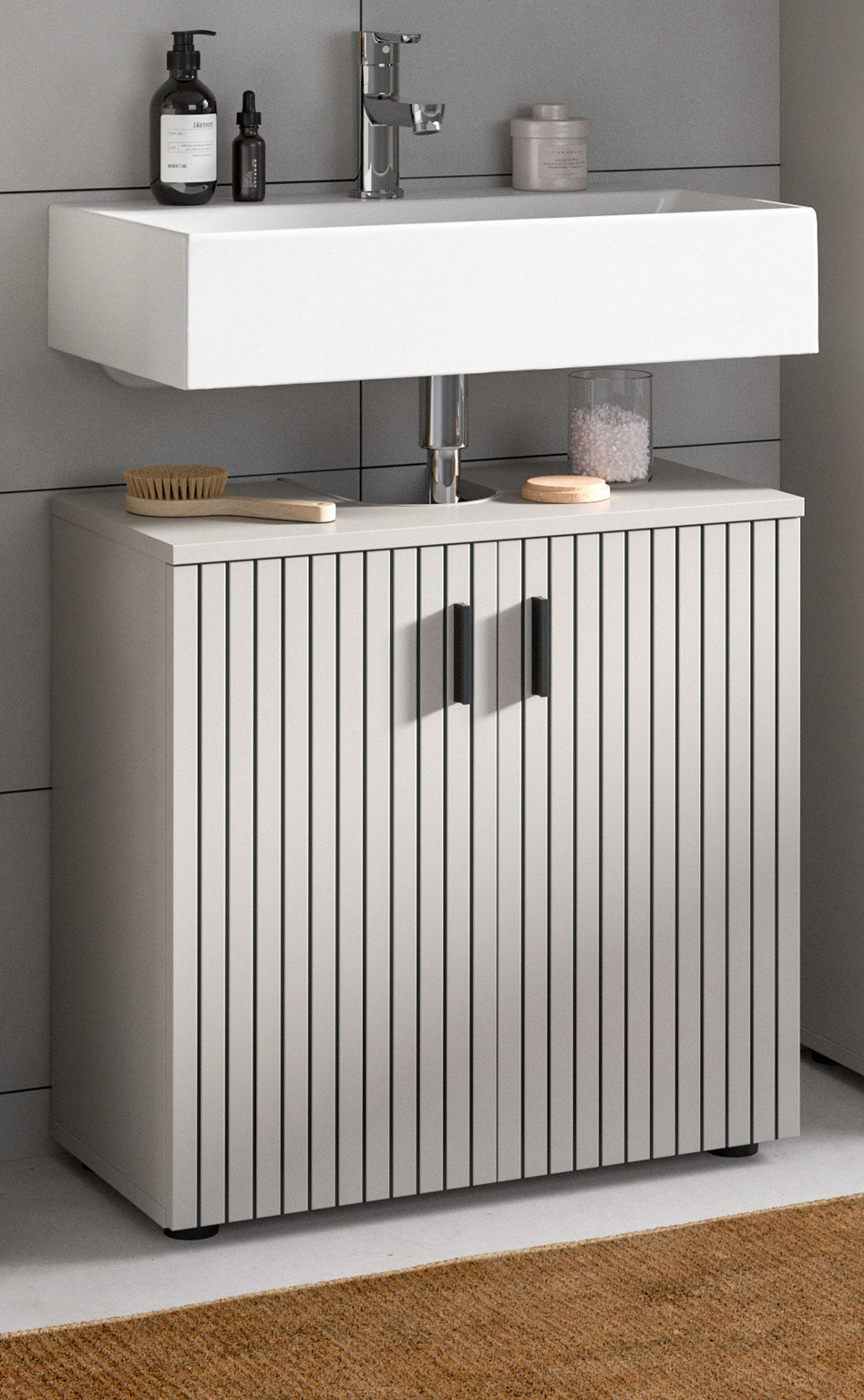 WASCHBECKENUNTERSCHRANK kaschmir 60 cm, Badezimmer Unterschrank 2-türig - Kaschmir/Schwarz, Holzwerkstoff/Kunststoff (60/59/30cm) - Inn.Furn