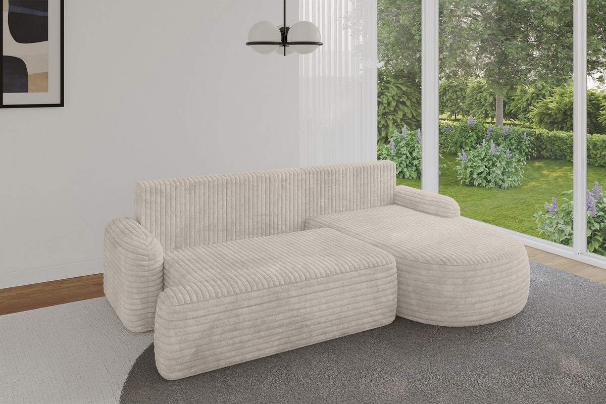 WOHNLANDSCHAFT mit Schlaffunktion und Bettkasten LIRA-L - 264x172x89 Creme - Creme, Holzwerkstoff/Textil (172/264cm) - ALTDECOR