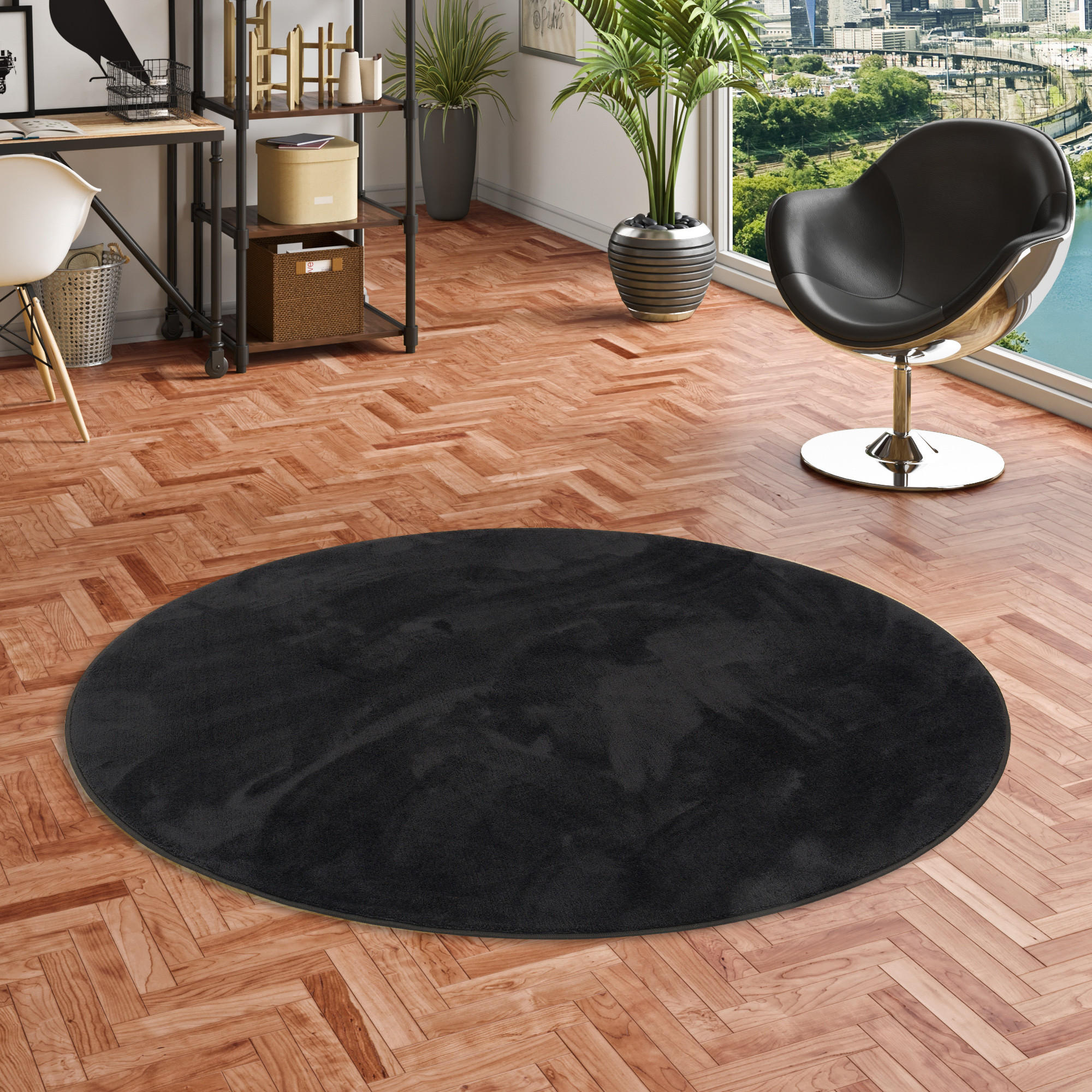 HOCHFLOR LANGFLOR TEPPICH SUPER SOFT MELIA RUND - Schwarz, Textil (120/120cm) - Pergamon