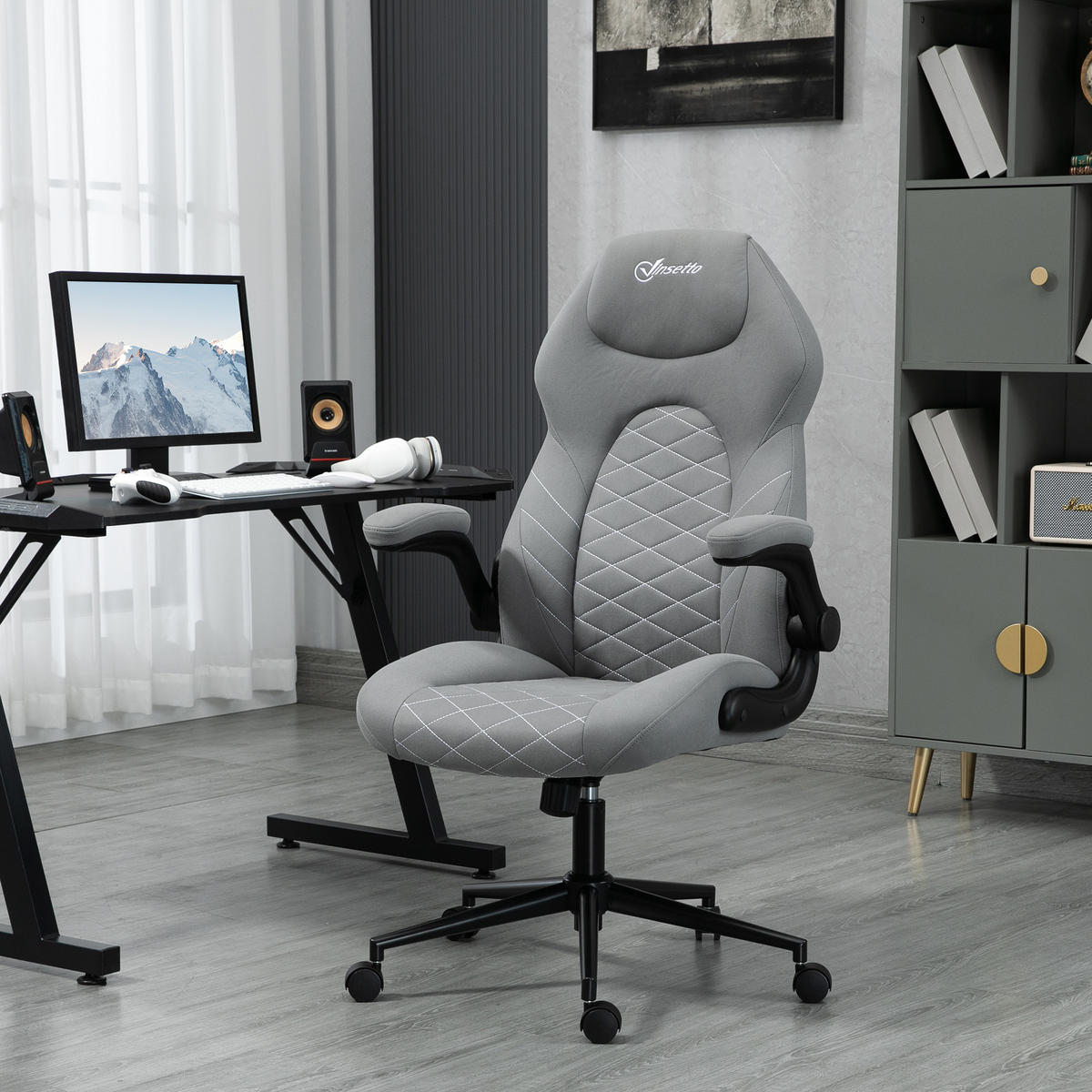 BÜROSTUHL, Ergonomischer Schreibtischstuhl, Computerstuhl mit Wippfunktion - Hellgrau, Kunststoff (69.5/122/65.5cm) - Vinsetto