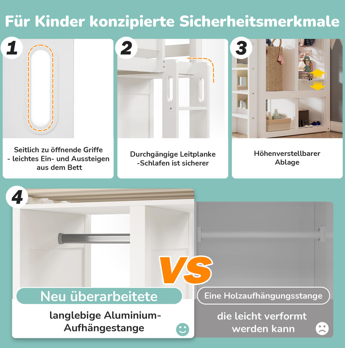 HOCHBETT 90/200 cm weiß aus Holz mit Schreibtisch und Kleiderschrank - Weiß, Holzwerkstoff (90/200cm) - OKWISH