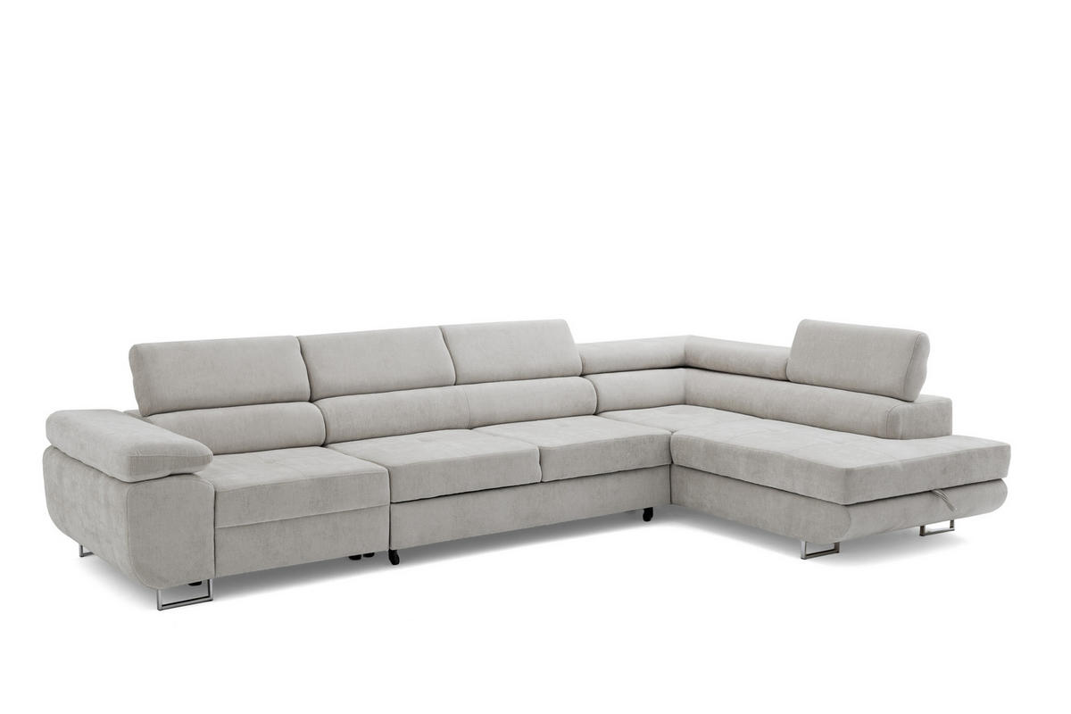 ECKSOFA WILD MAXI L Rechts mit Schlaffunktion 125x195 Chenille Grau - Chromfarben/Grau, Holz/Textil (203/350cm) - Muffo