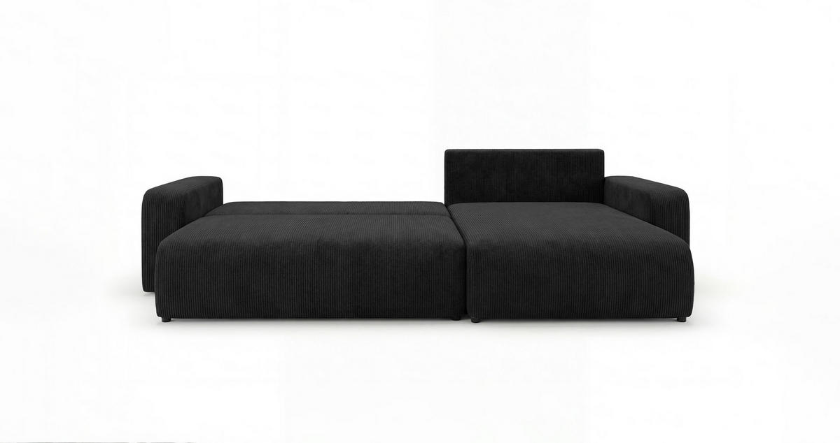 ECKSOFA BERLIN rechts schwarz Cord Poso 135 - Schlaffunktion, Bettkasten - Schwarz, Textil (285/184cm) - Cornero