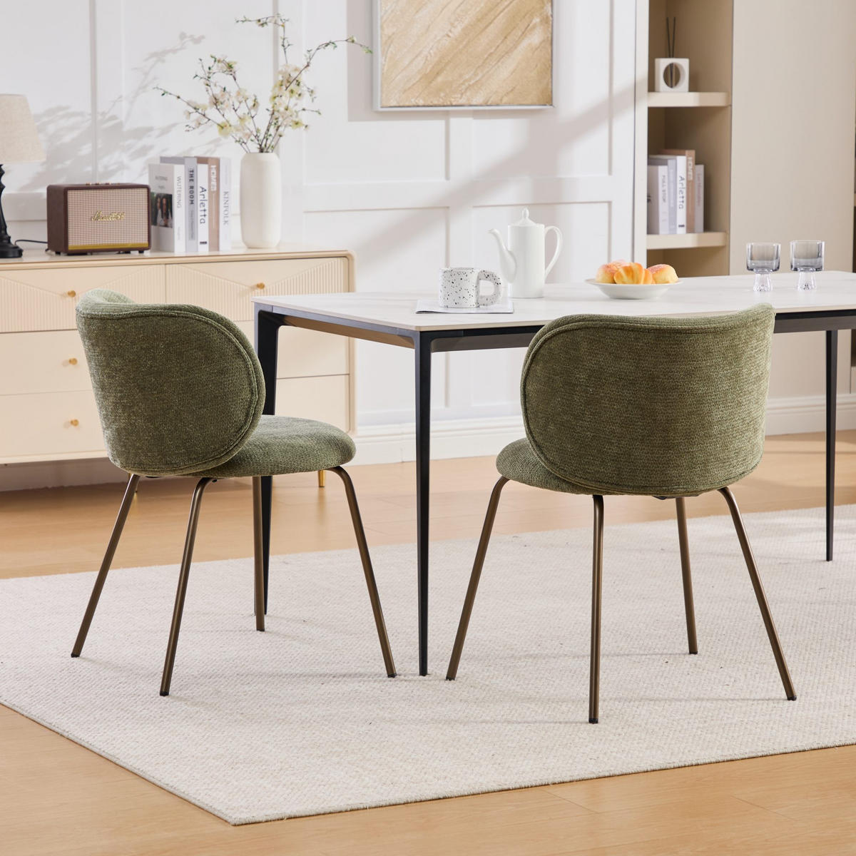 CHENILLE-STÜHLE im 2er-Set, mit geschwungener Rückenlehne und weicher Polsterung, Grün - Grün, Textil (52/80/58cm) - Meubles Cosy