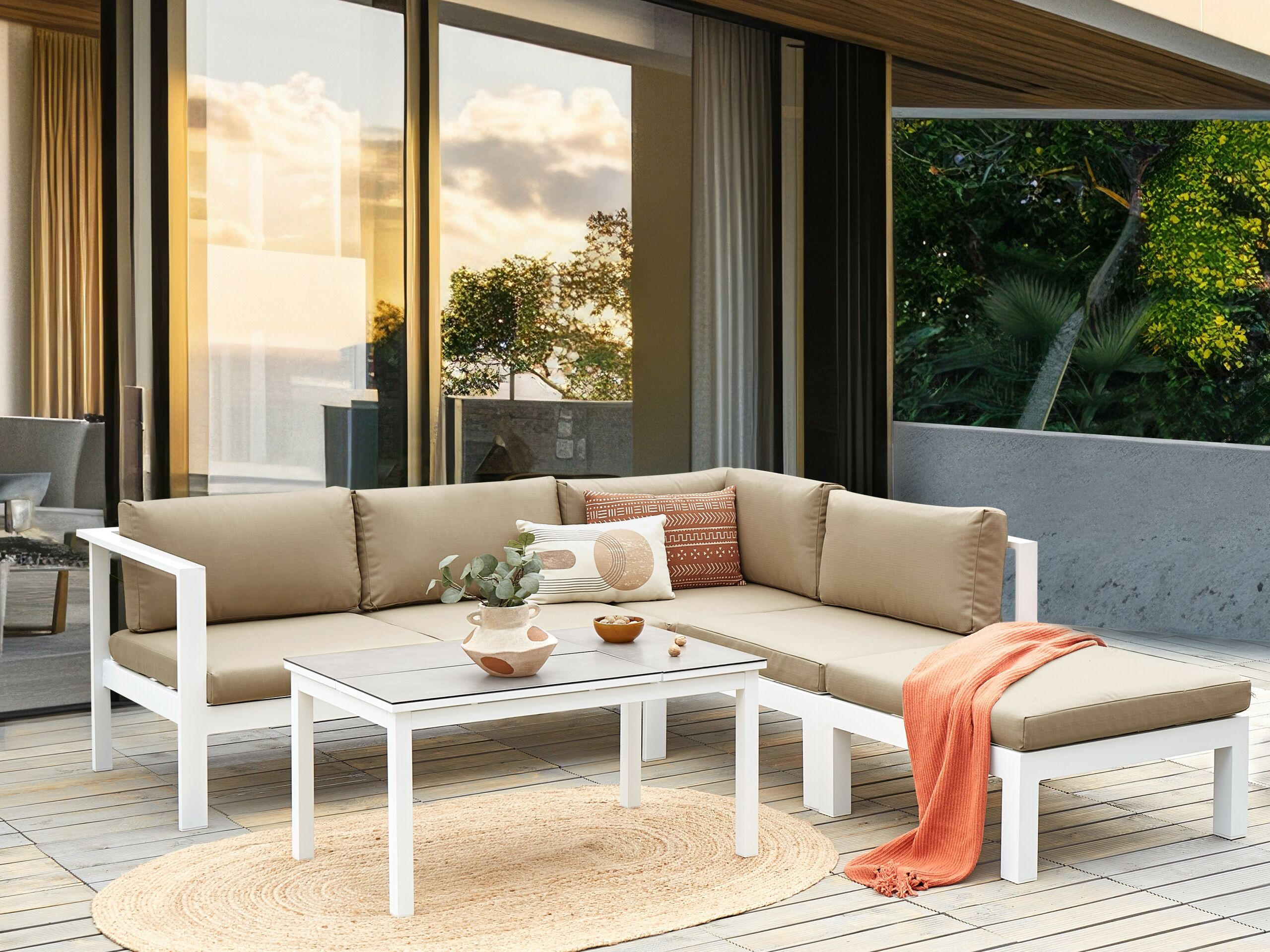 LOUNGE-SET 5-Sitzer Weiß Messina - Beige/Weiß, Metall - Beliani