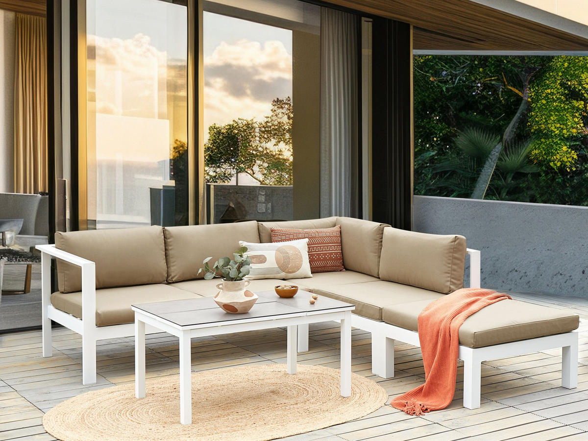 LOUNGE-SET 5-Sitzer Weiß Messina - Beige/Weiß, Metall - Beliani